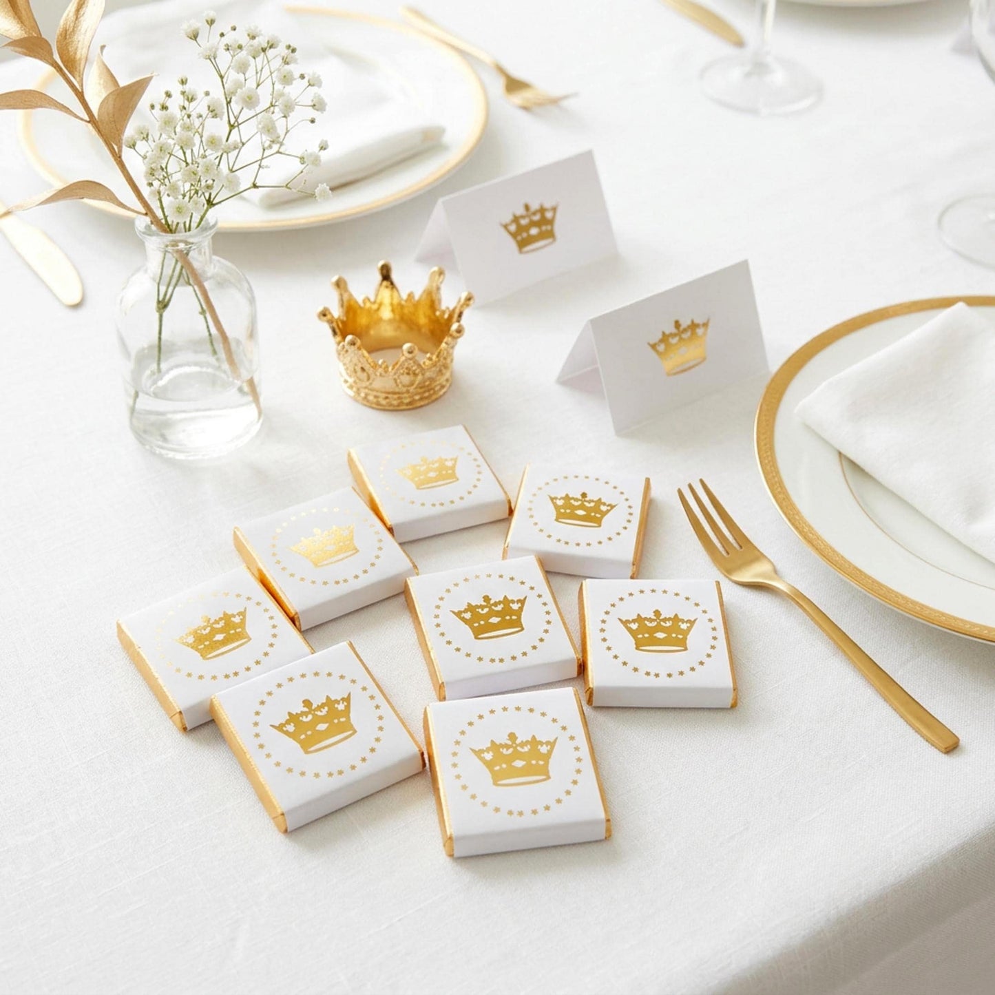 Personalised Crown Chocolates – Prince Princess Birthday Party Favours (Gold Foil)
