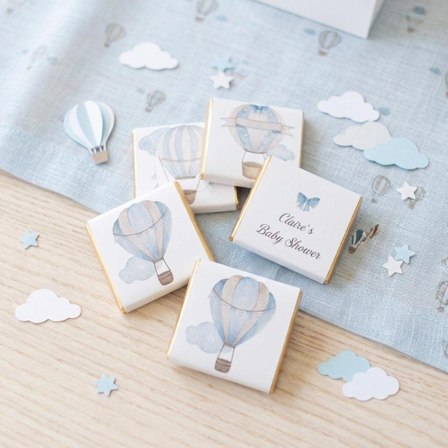 Personalised Baby Boy Shower Favours - Blue Hot Air Balloon Chocolate Treats - Custom Adventure Awaits Guest Gifts - Little Man Party Bags