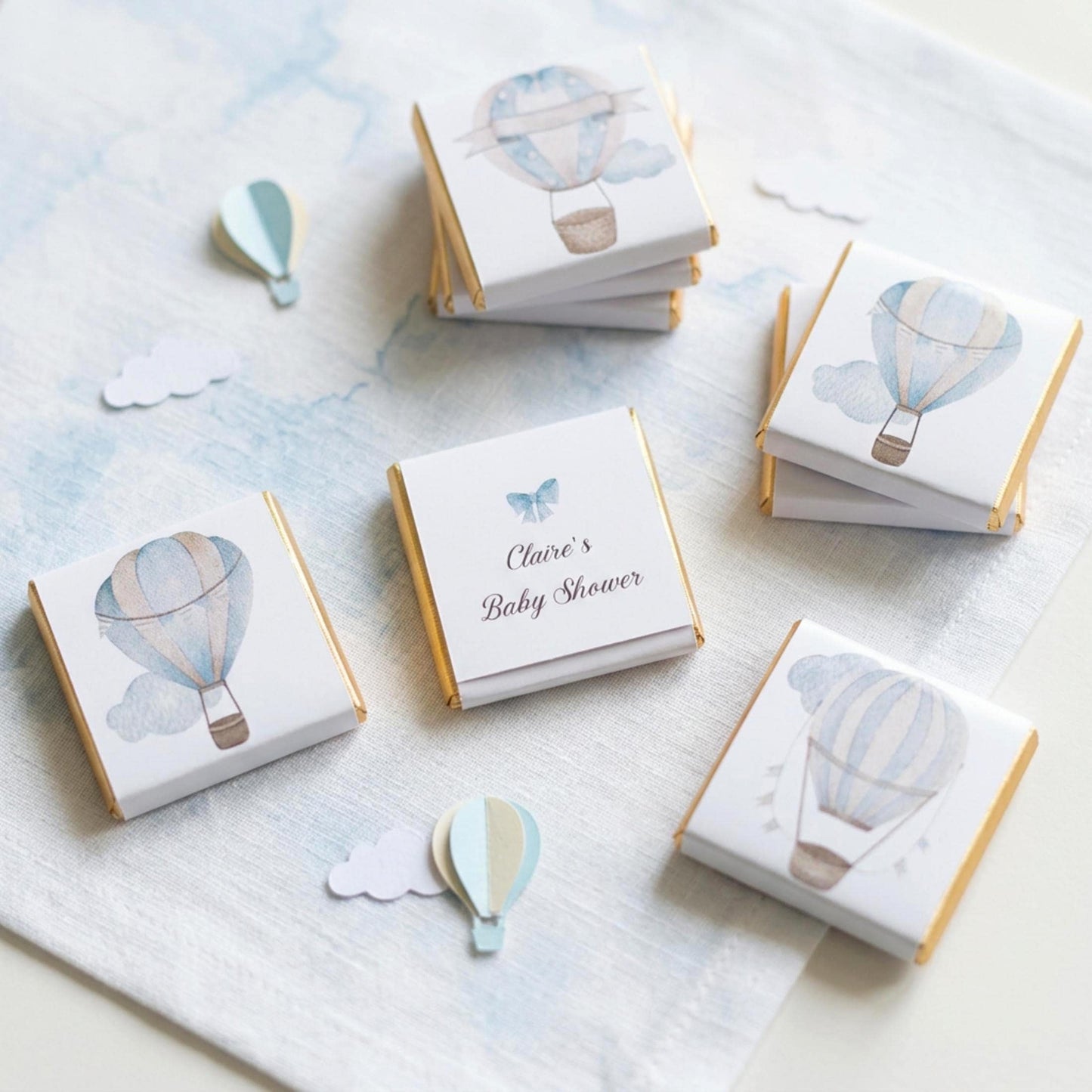 Personalised Baby Boy Shower Favours - Blue Hot Air Balloon Chocolate Treats - Custom Adventure Awaits Guest Gifts - Little Man Party Bags