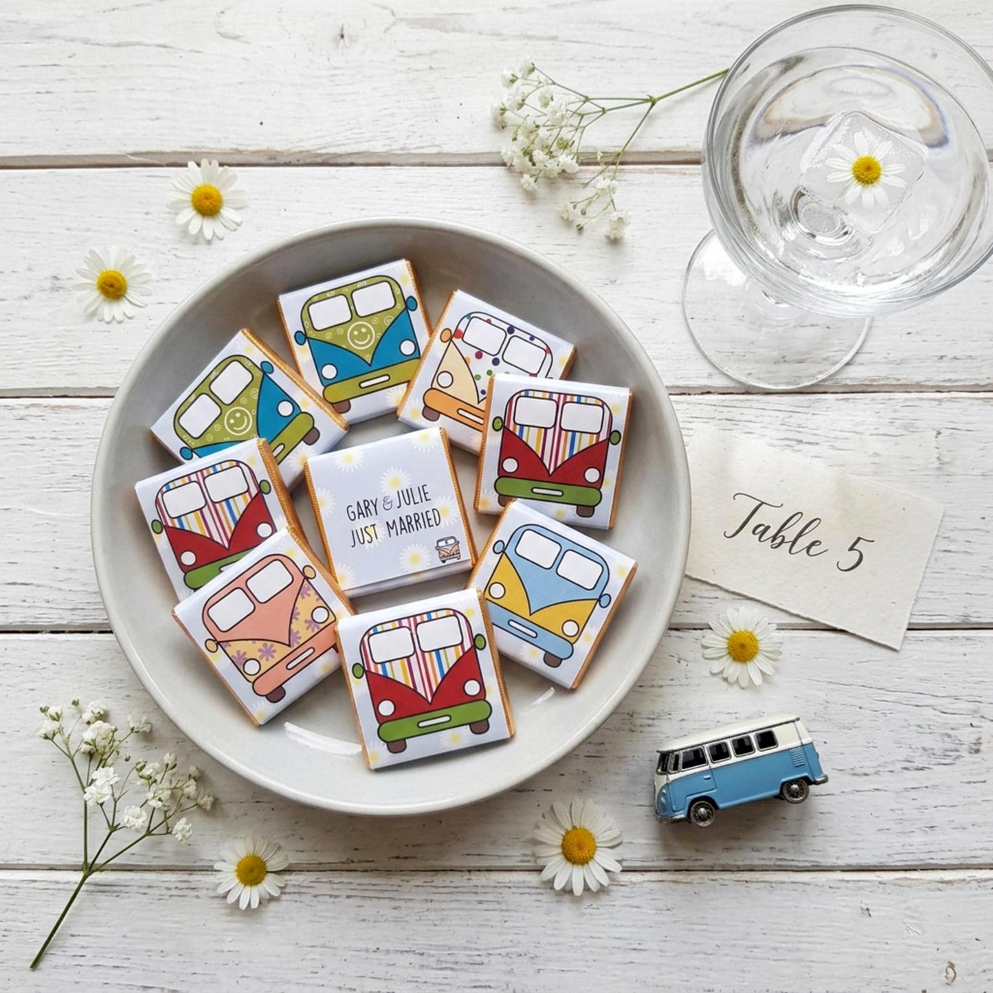 Personalised Camper Van Party Favours, Wedding Treats, Camping Birthday Chocolates, Customised Guest Gifts