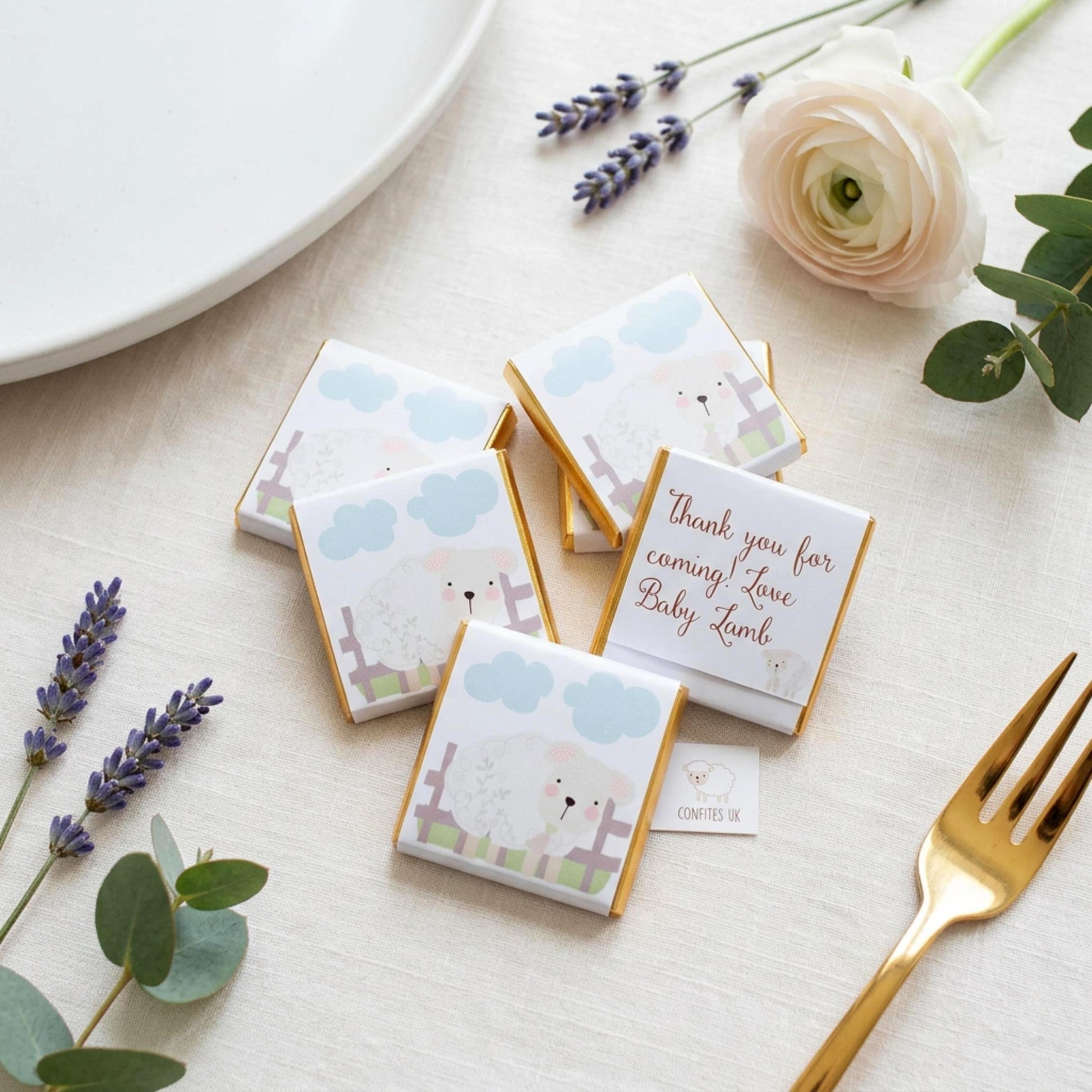 Personalised Baby Lamb Chocolates – Fluffy Sheep Party Favours, Baby Shower Treats