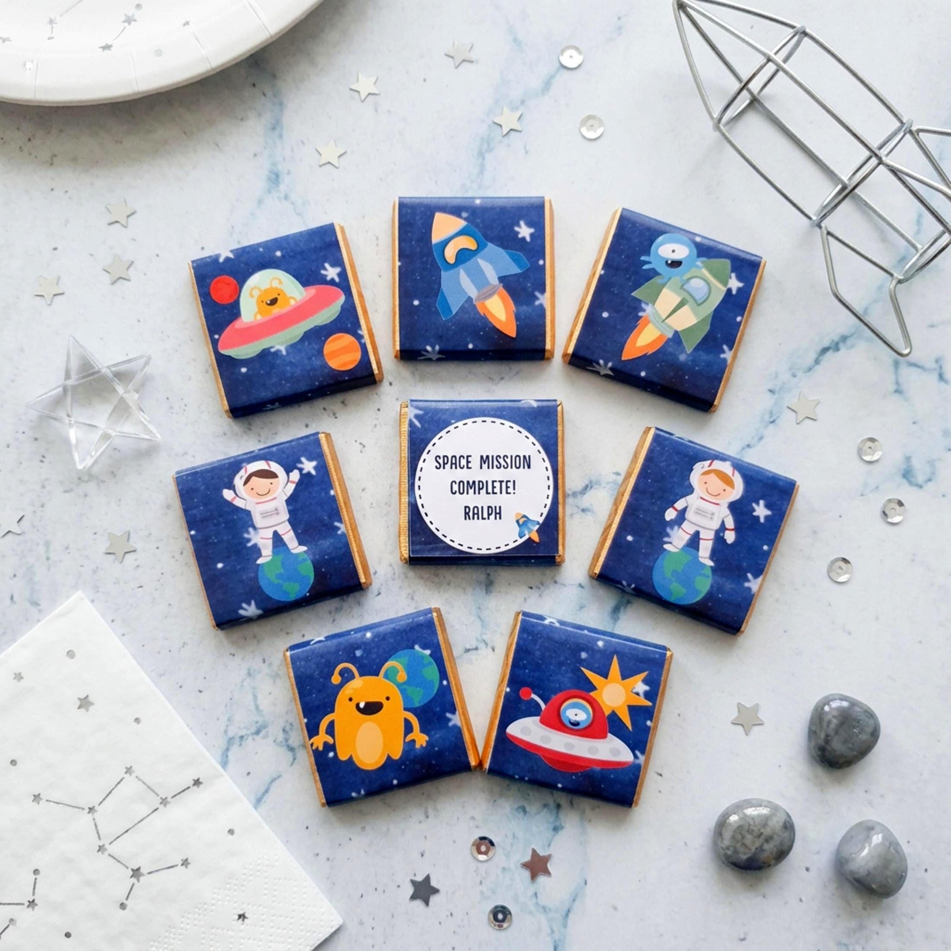 Personalised Space Birthday Chocolates – Astronaut Rocket Party Favours