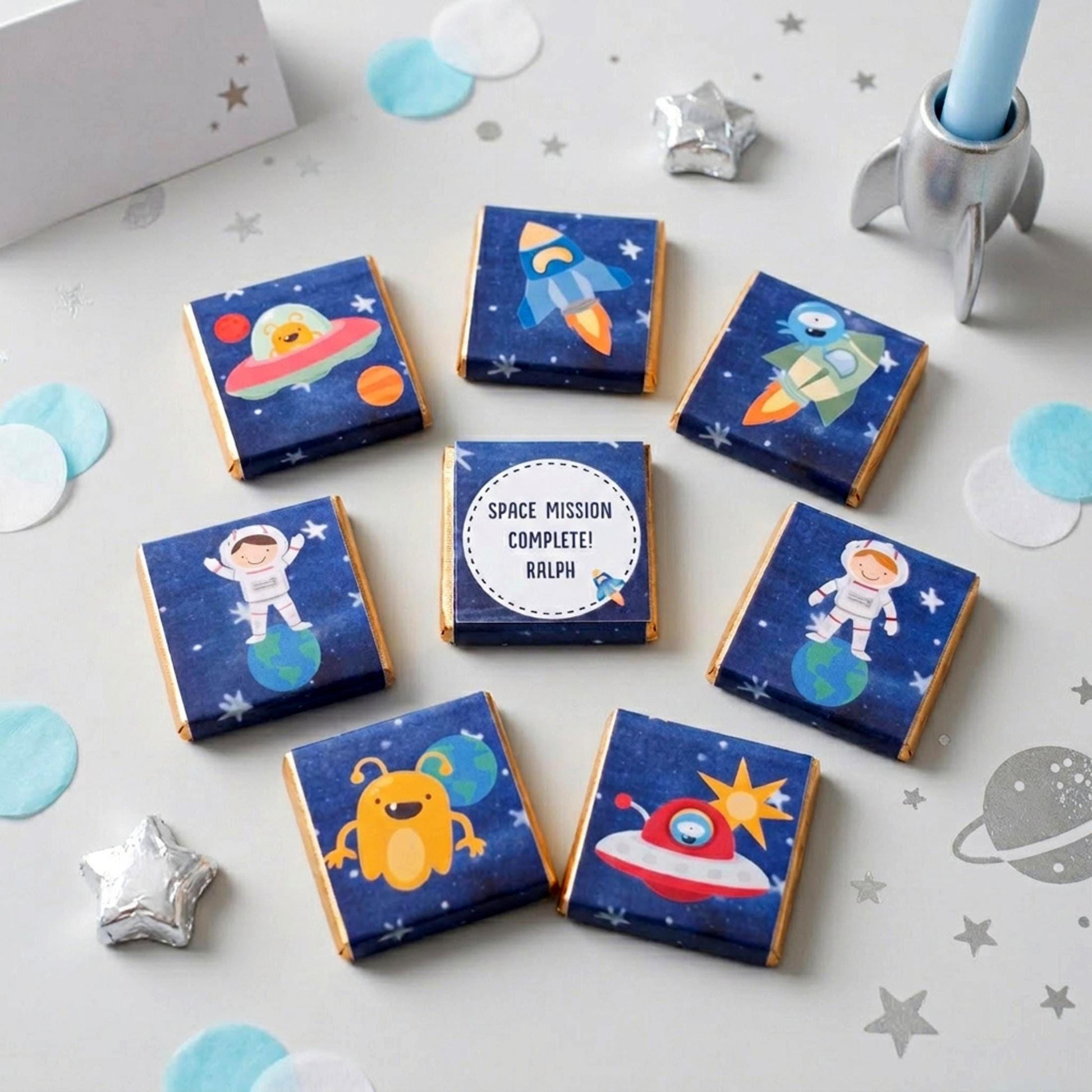 Personalised Space Birthday Chocolates – Astronaut Rocket Party Favours