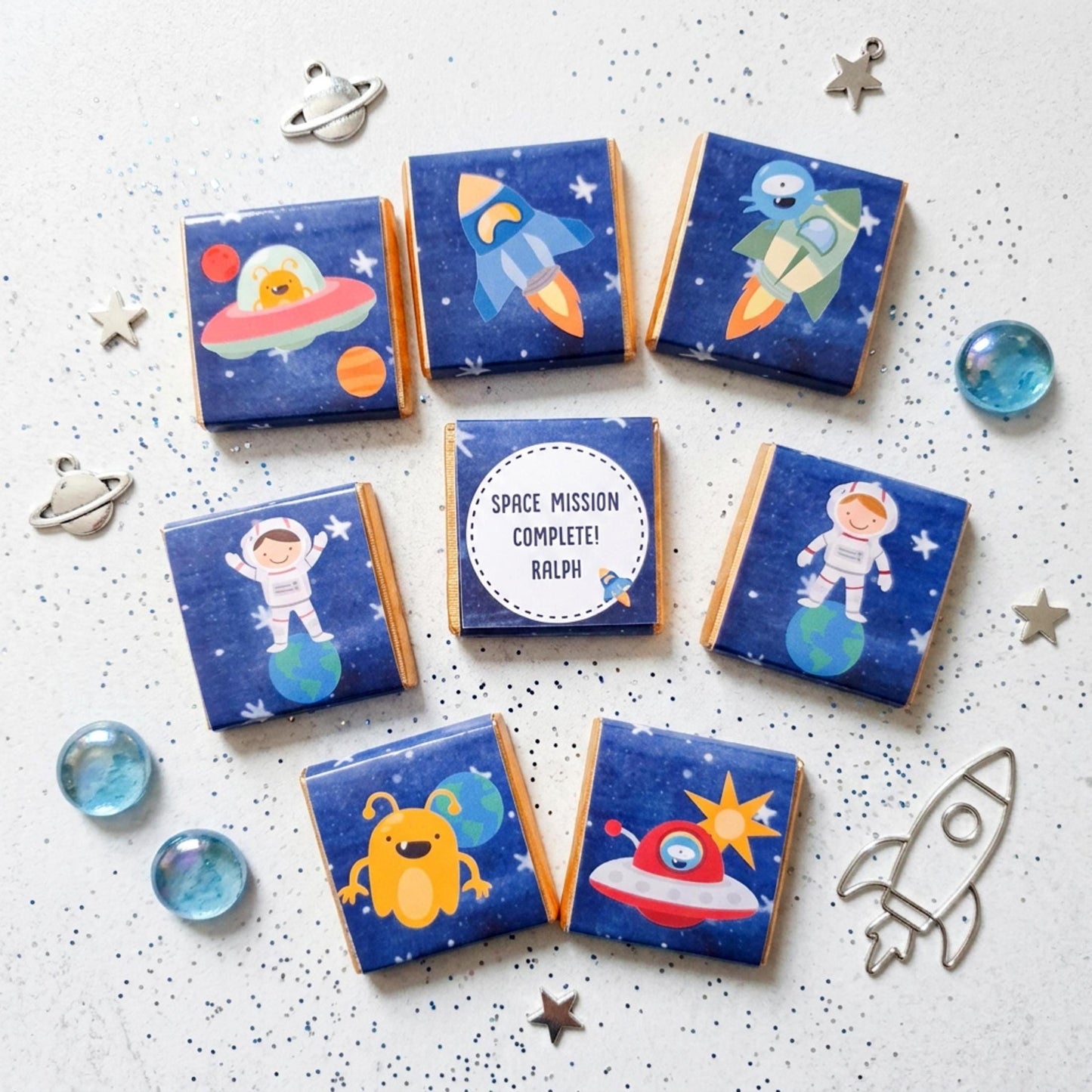 Personalised Space Birthday Chocolates – Astronaut Rocket Party Favours