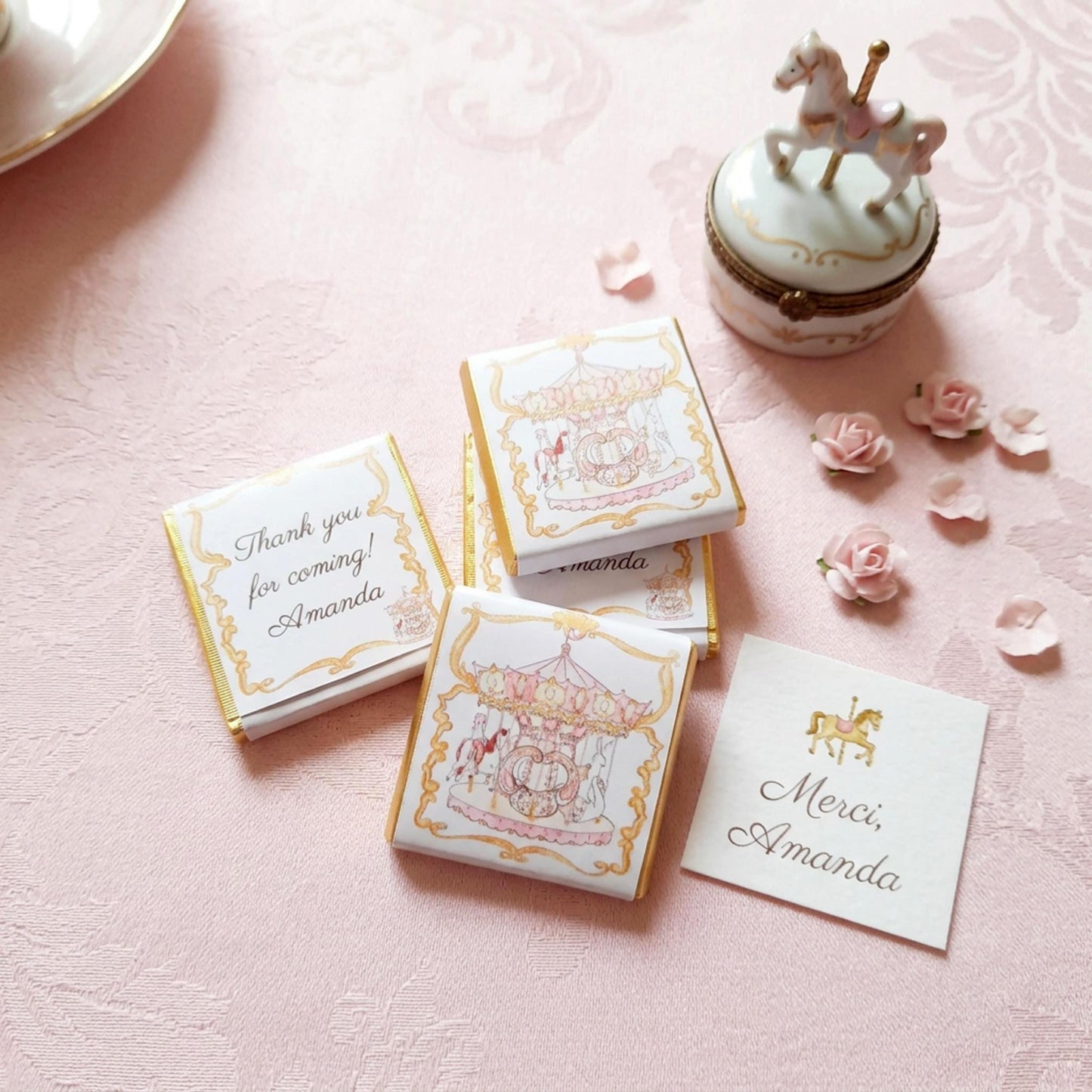 Personalised Pink Carousel Chocolate Favours – Girls Birthday Party Bag Fillers