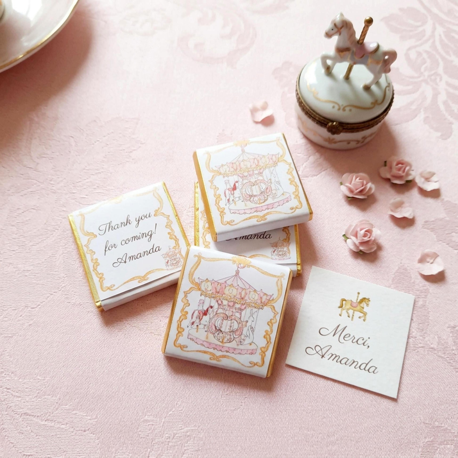 Personalised Pink Carousel Chocolate Favours – Girls Birthday Party Bag Fillers