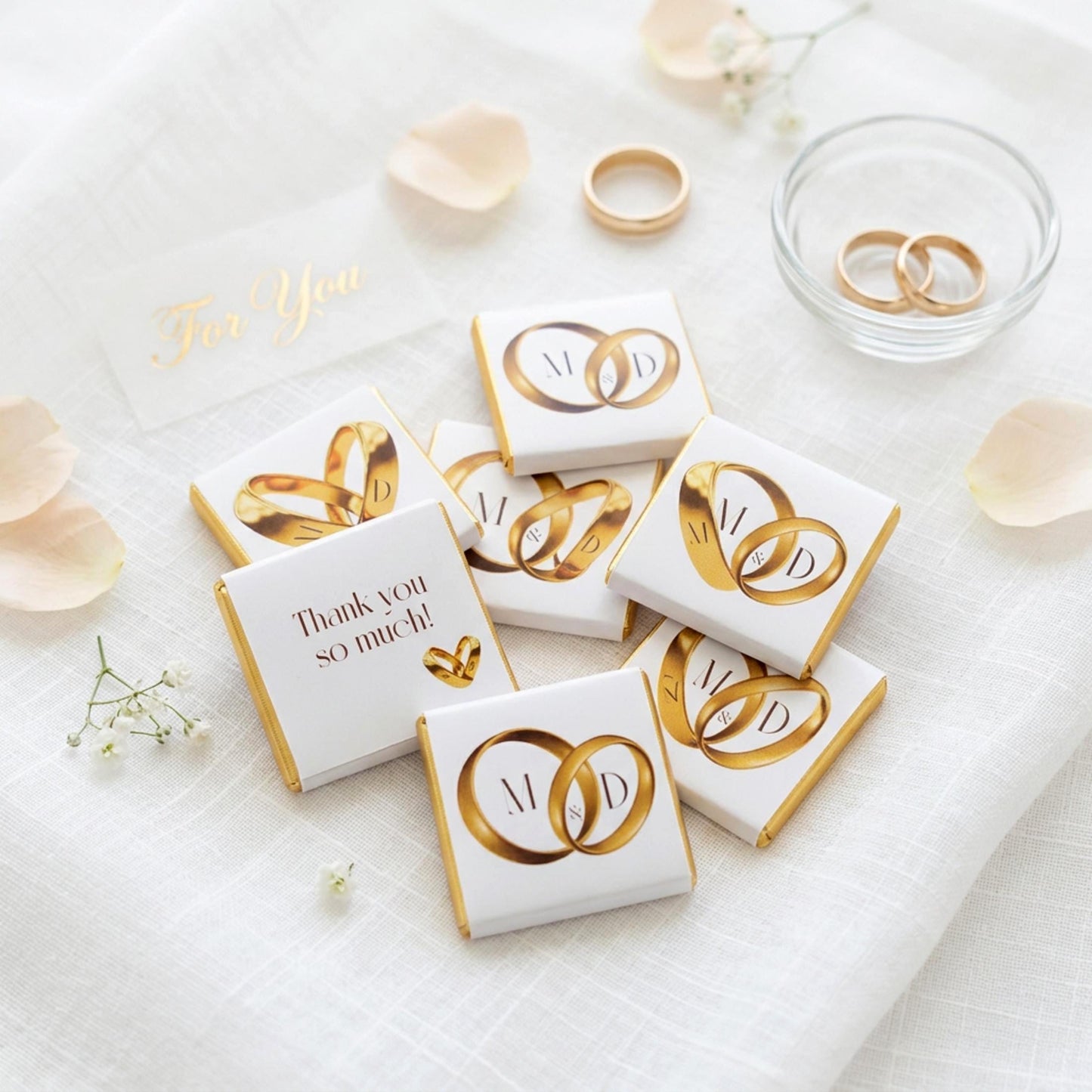 Personalised Wedding Chocolate Favours – Gold Ring Design, Custom Guest Gifts