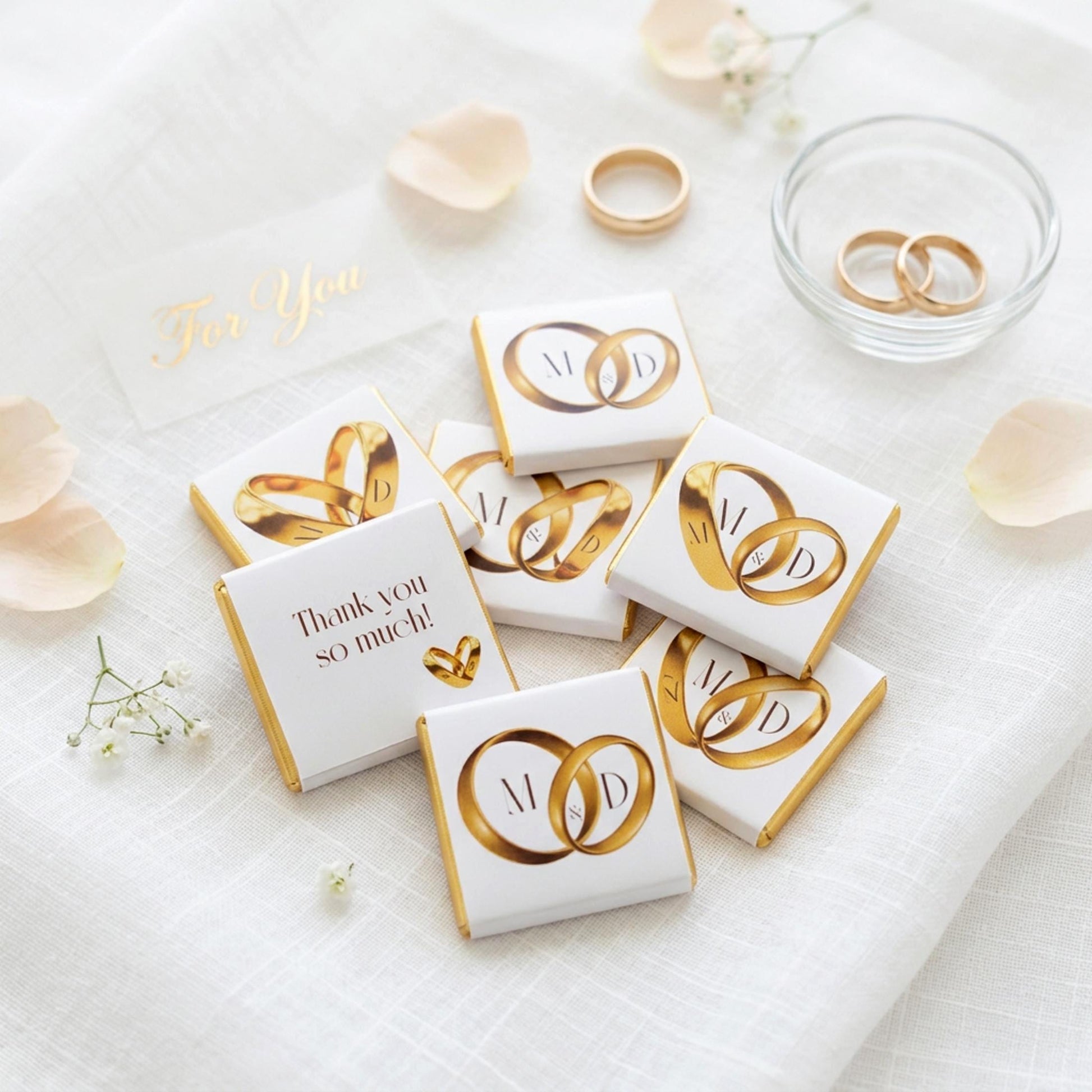 Personalised Wedding Chocolate Favours – Gold Ring Design, Custom Guest Gifts