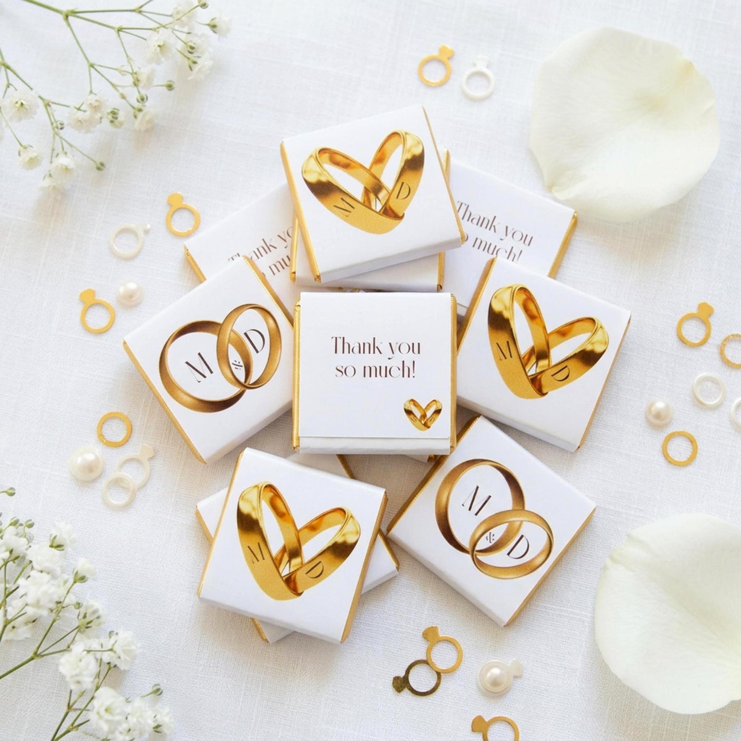 Personalised Wedding Chocolate Favours – Gold Ring Design, Custom Guest Gifts