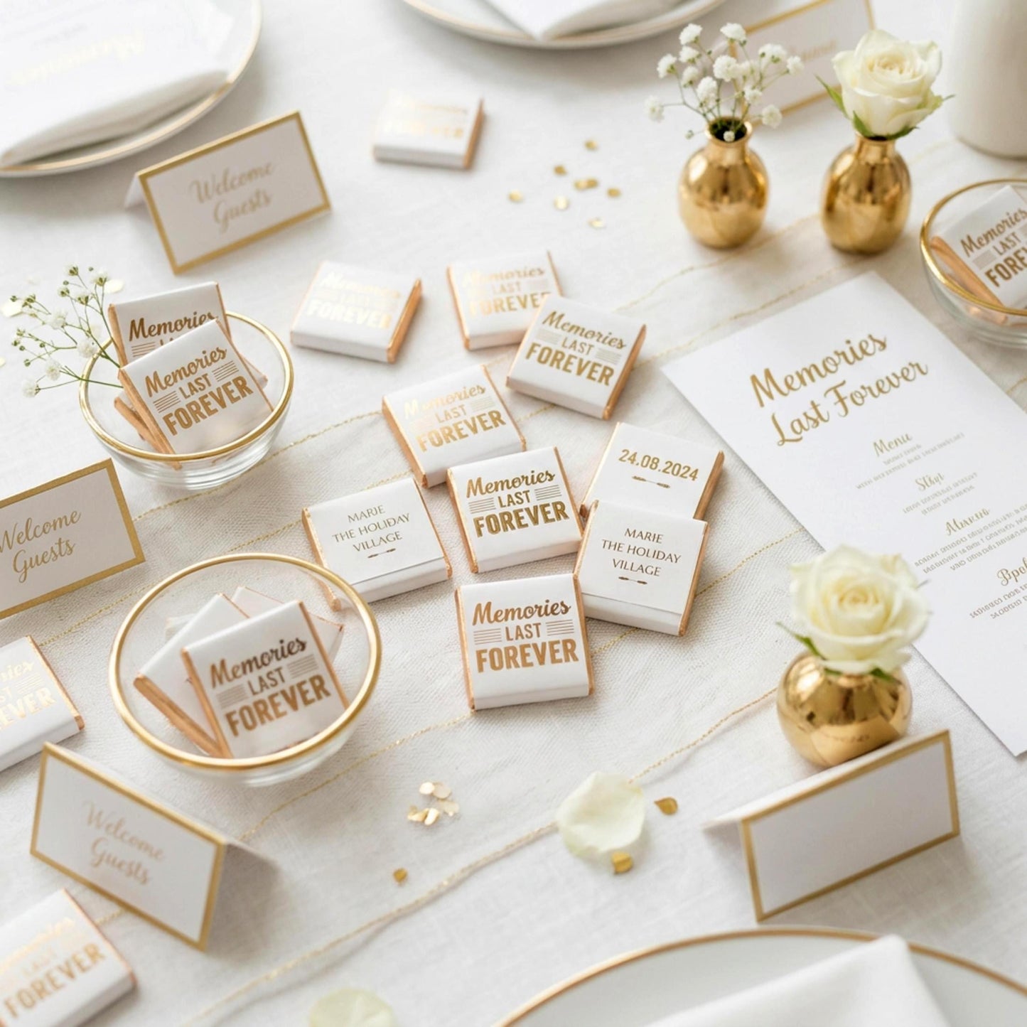 Personalised Gold Foil Wedding Chocolates – Anniversary Guest Favours, Celebration Treats