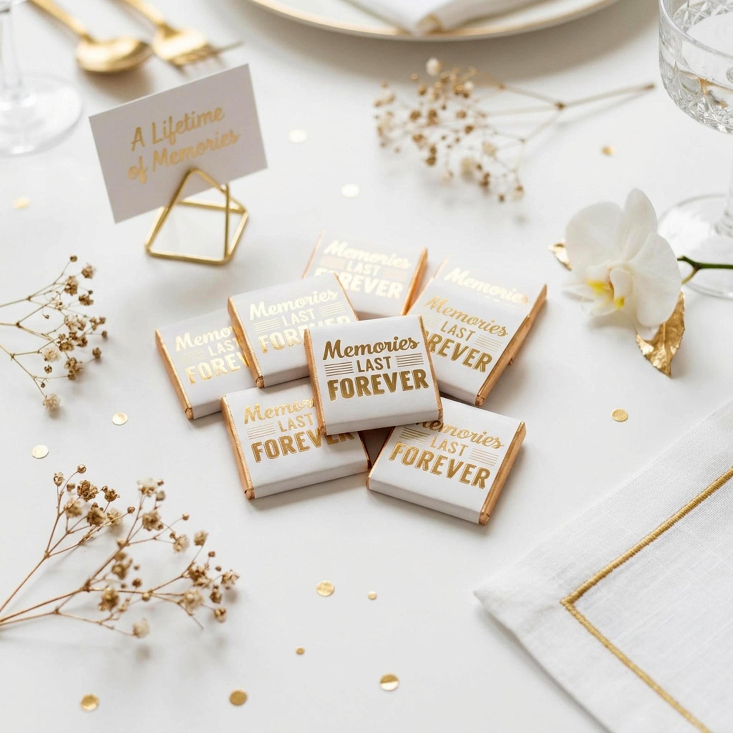 Personalised Gold Foil Wedding Chocolates – Anniversary Guest Favours, Celebration Treats