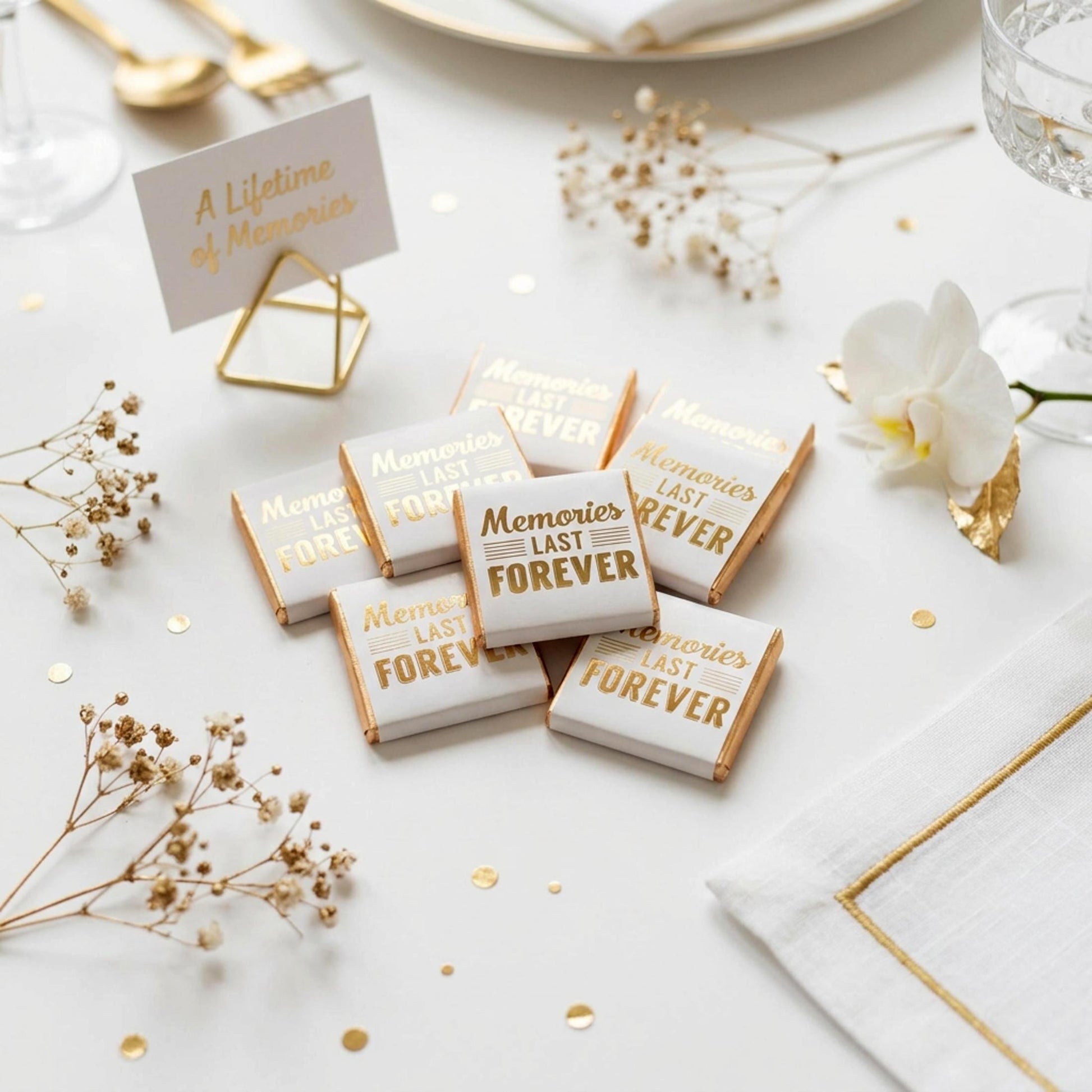 Personalised Gold Foil Wedding Chocolates – Anniversary Guest Favours, Celebration Treats
