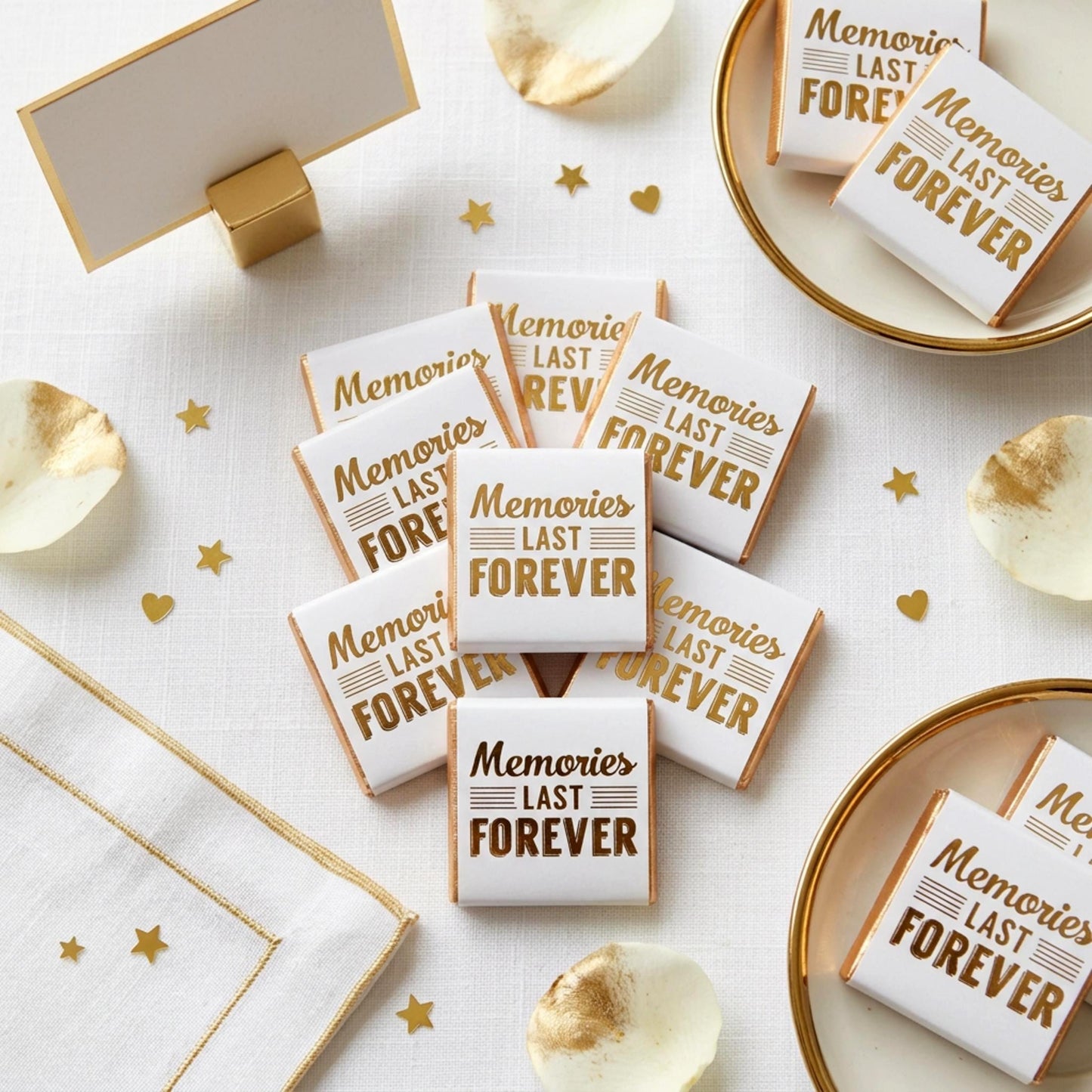 Personalised Gold Foil Wedding Chocolates – Anniversary Guest Favours, Celebration Treats