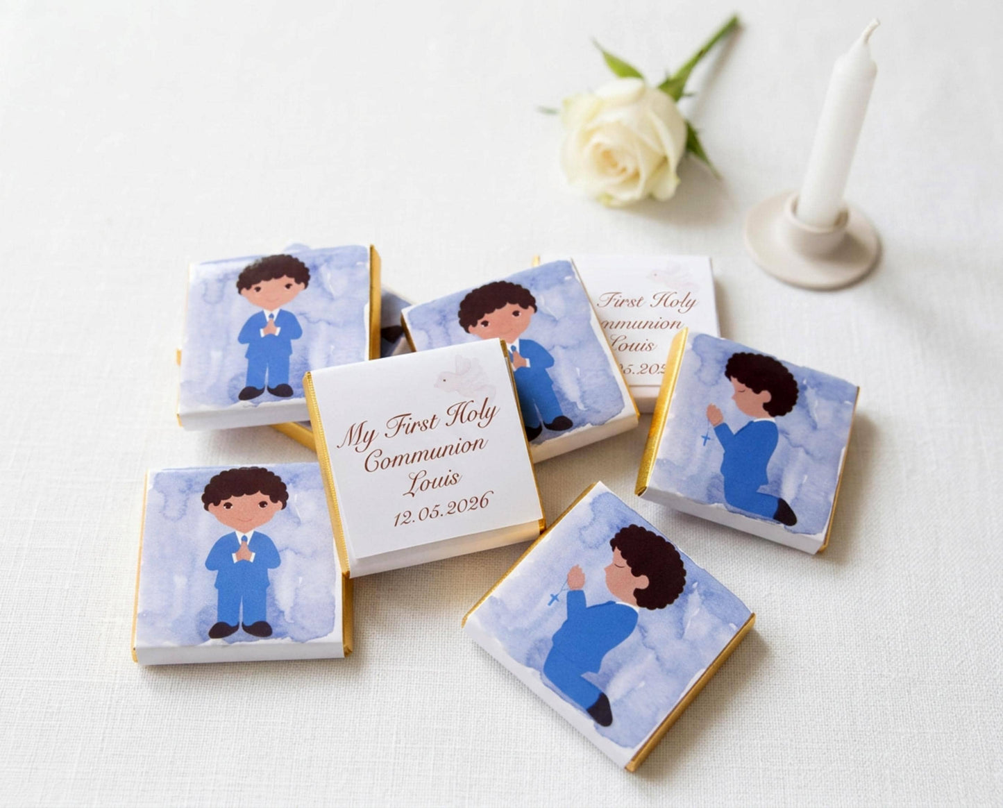 Personalised Curly Boy First Communion Favours