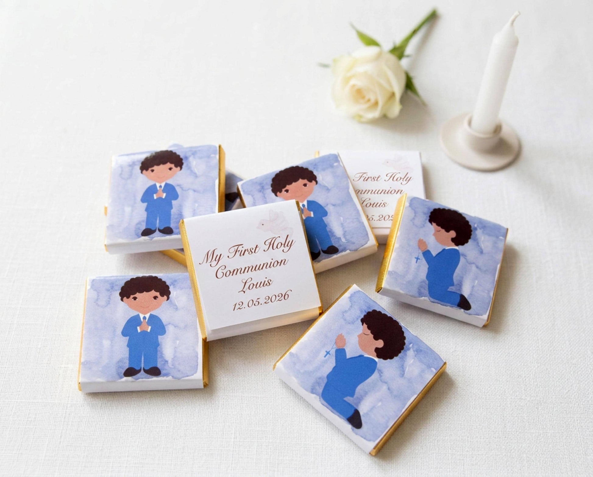 Personalised Curly Boy First Communion Favours