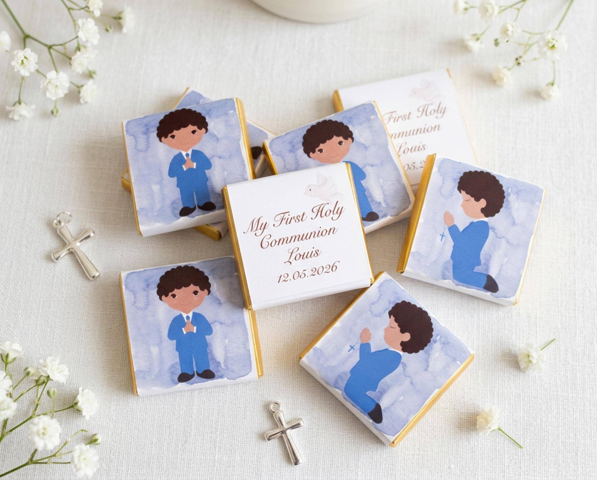 Personalised Curly Boy First Communion Favours
