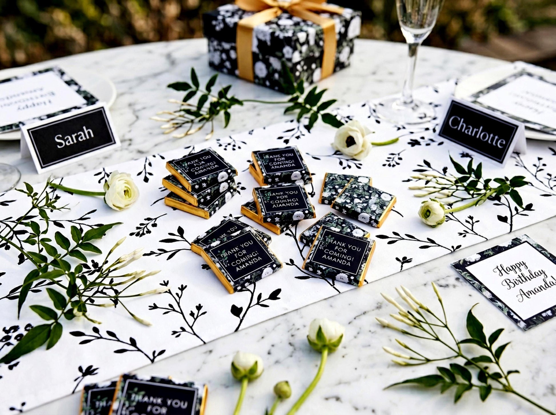 Personalised Black and White Birthday Favours – Botanical Party Treats