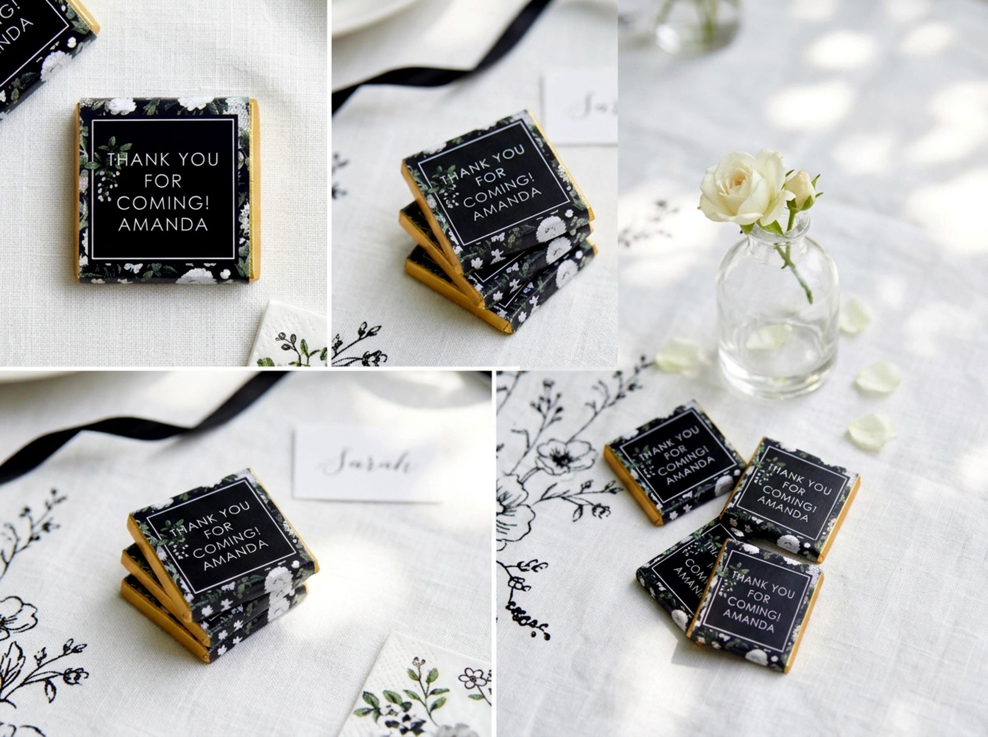 Personalised Black and White Birthday Favours – Botanical Party Treats