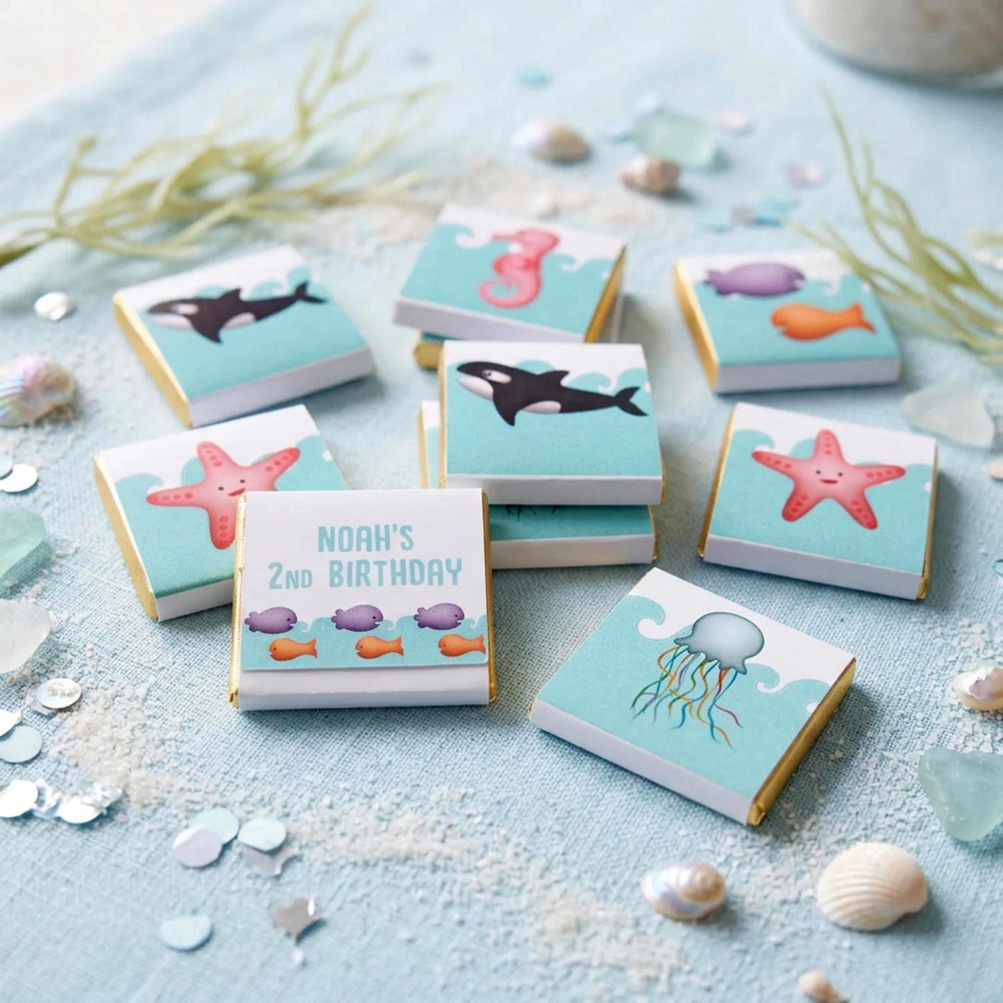 Personalised Under the Sea Party Favours, Ocean chocolates party bag fillers