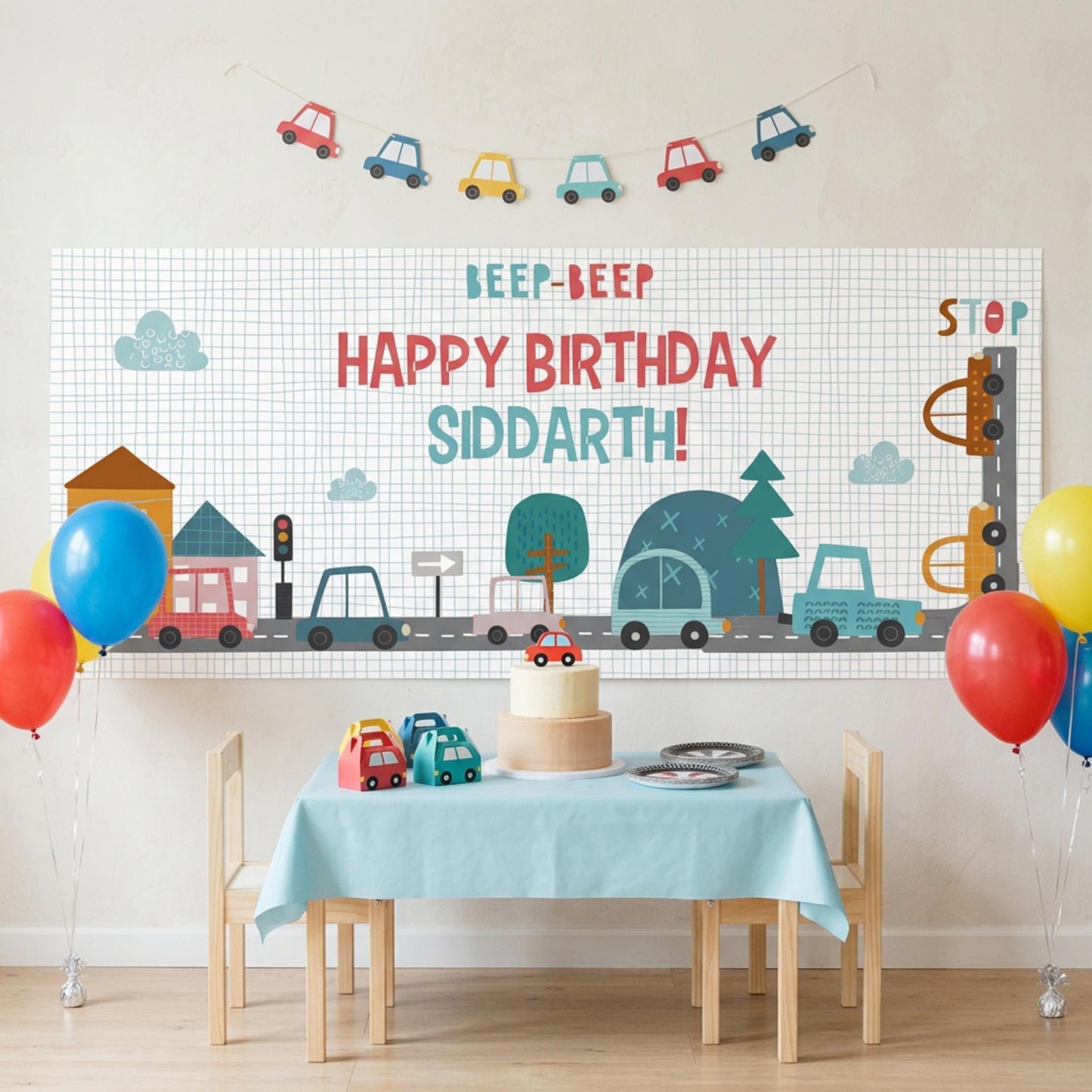 Personalised Cars Birthday Banner, Custom Cars Cake Table Backdrop