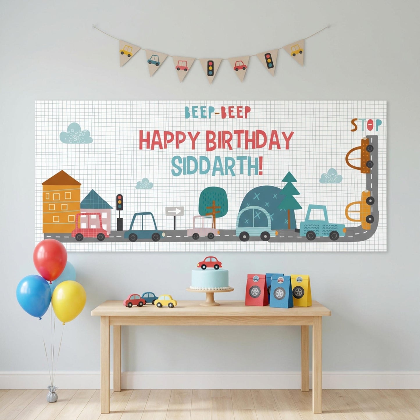 Personalised Cars Birthday Banner, Custom Cars Cake Table Backdrop