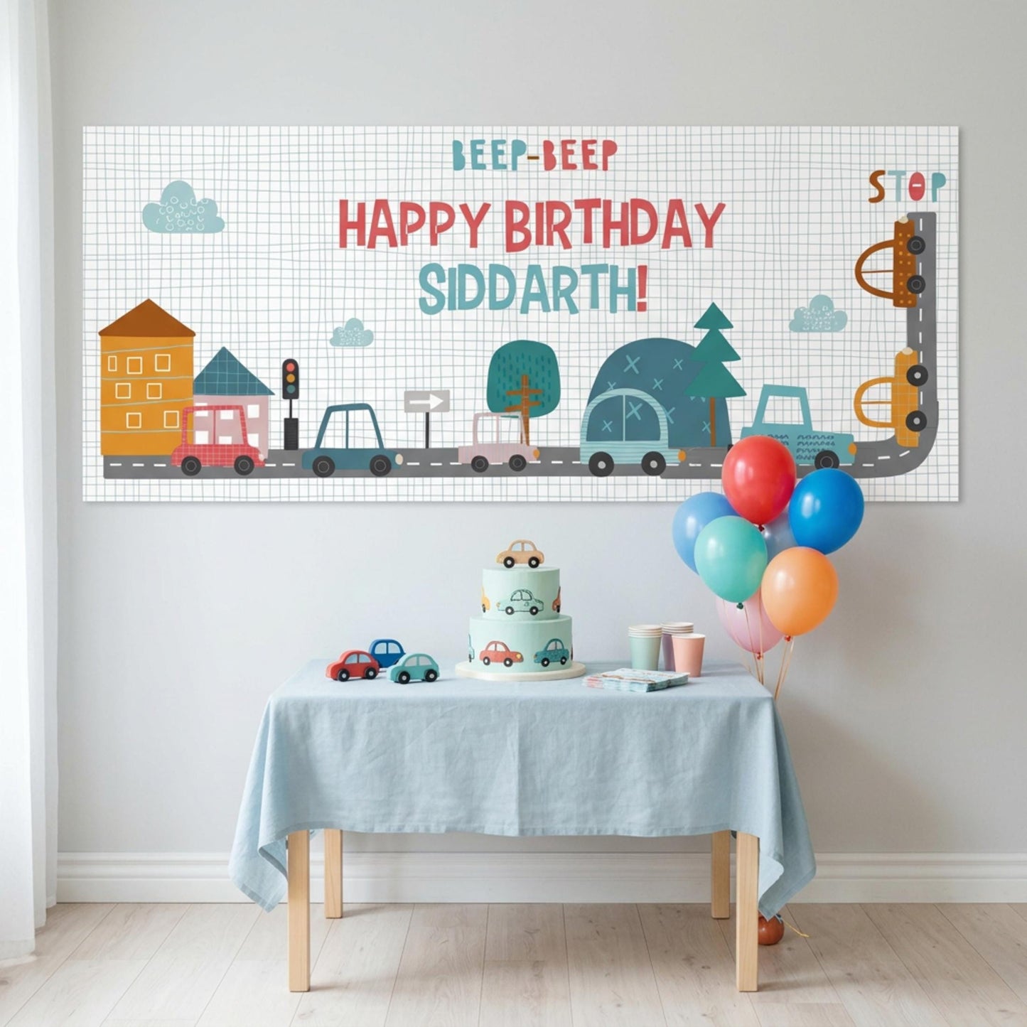 Personalised Cars Birthday Banner, Custom Cars Cake Table Backdrop