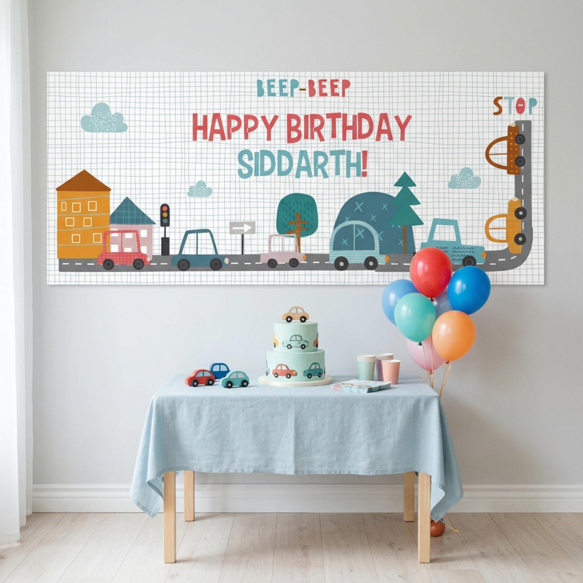 Personalised Cars Birthday Banner, Custom Cars Cake Table Backdrop