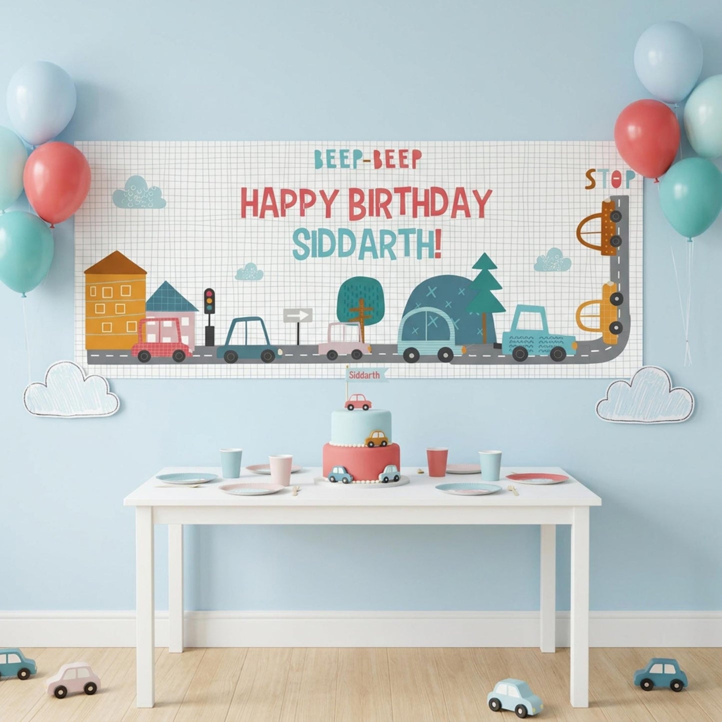 Personalised Cars Birthday Banner, Custom Cars Cake Table Backdrop