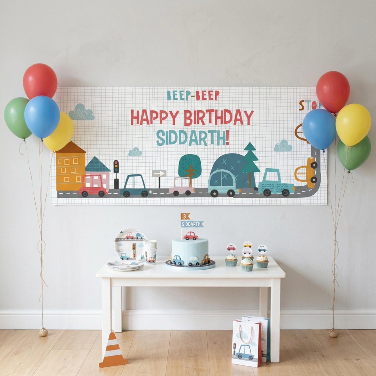 Personalised Cars Birthday Banner, Custom Cars Cake Table Backdrop