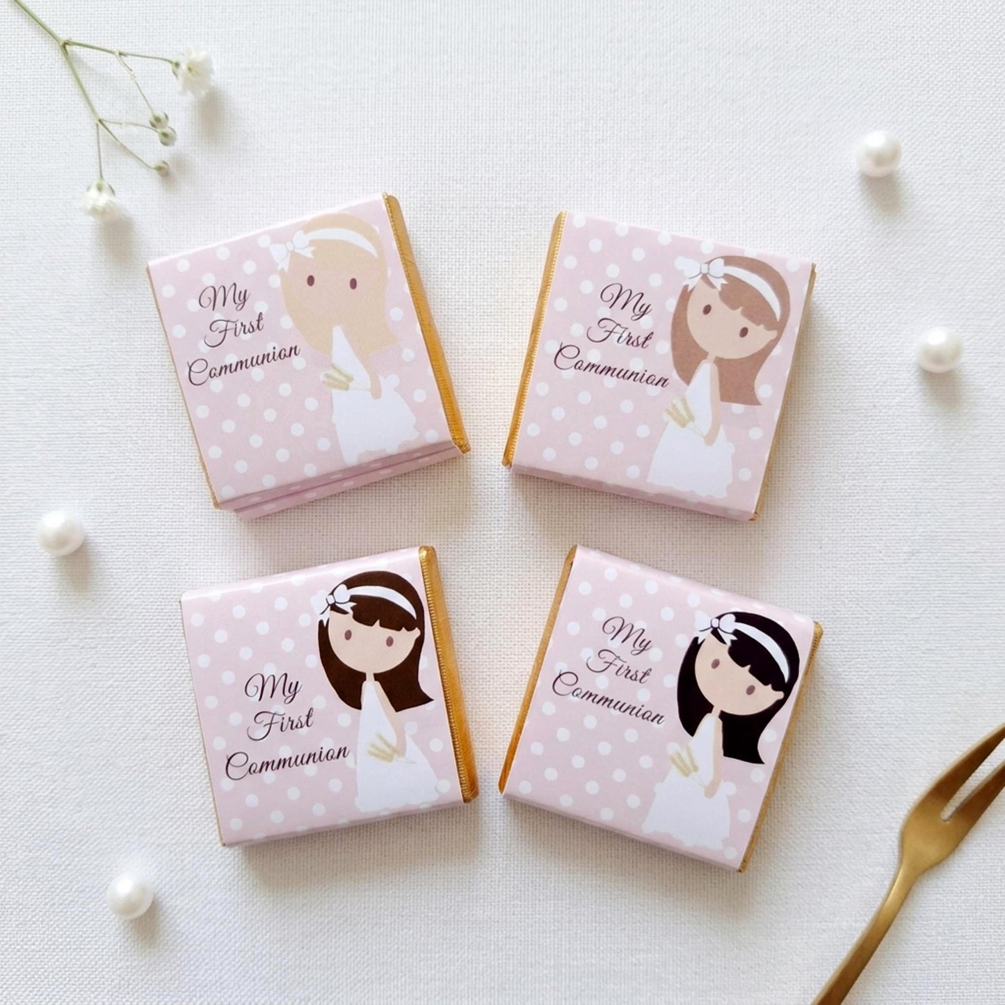 Personalised 1st Holy Communion Favours - Girls Pink Floral Chocolate Treats - Religious Party Bag Filler
