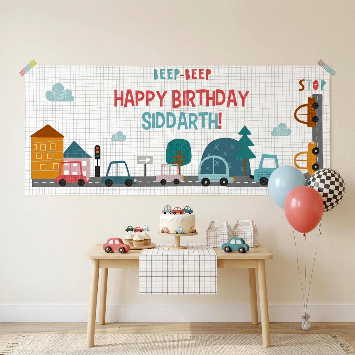 Personalised Cars Birthday Banner, Custom Cars Cake Table Backdrop