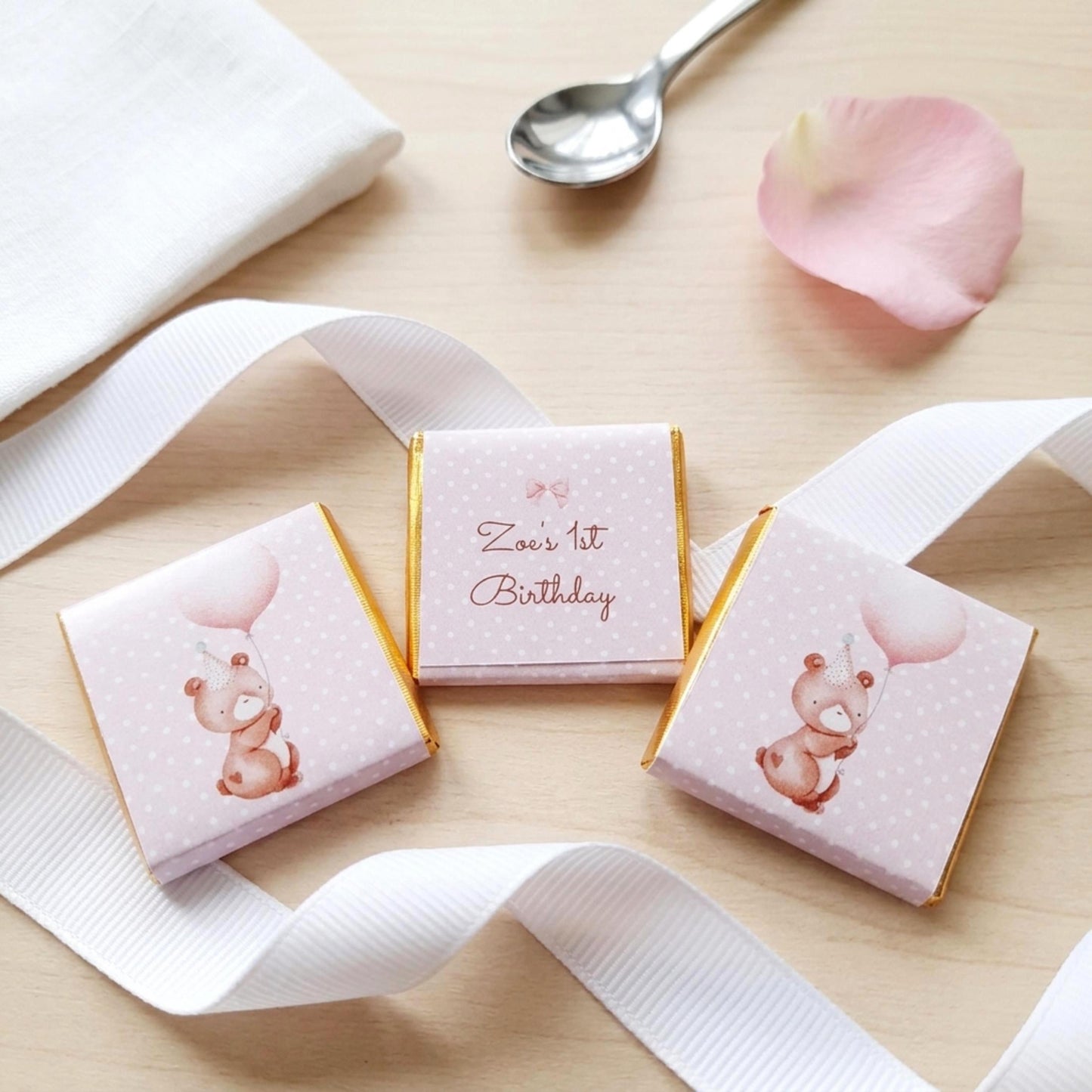 Personalised 1st Birthday Party Favours – Baby Bear Girl Treats