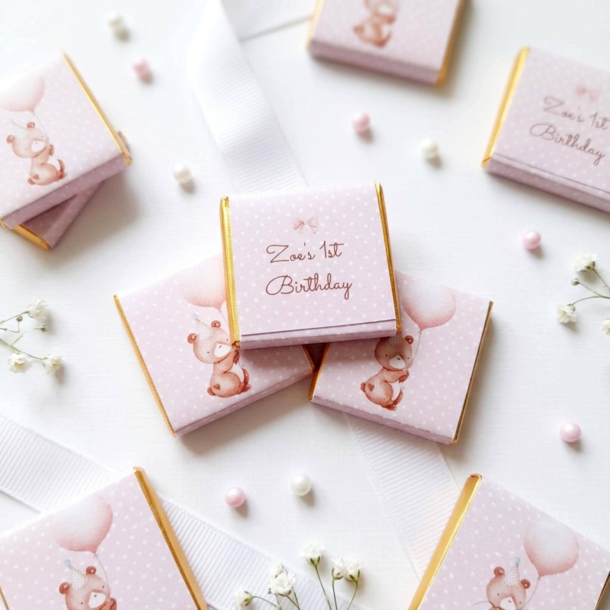 Personalised 1st Birthday Party Favours – Baby Bear Girl Treats