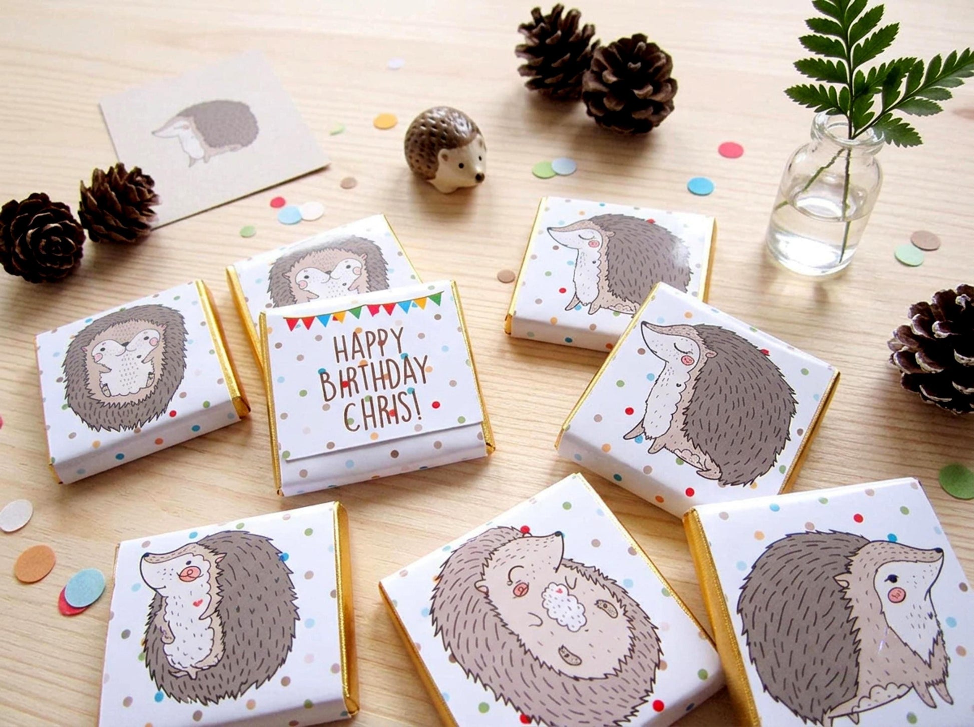 Personalised Hedgehog Birthday Chocolates – Woodland Party Favours, Custom Guest Gifts
