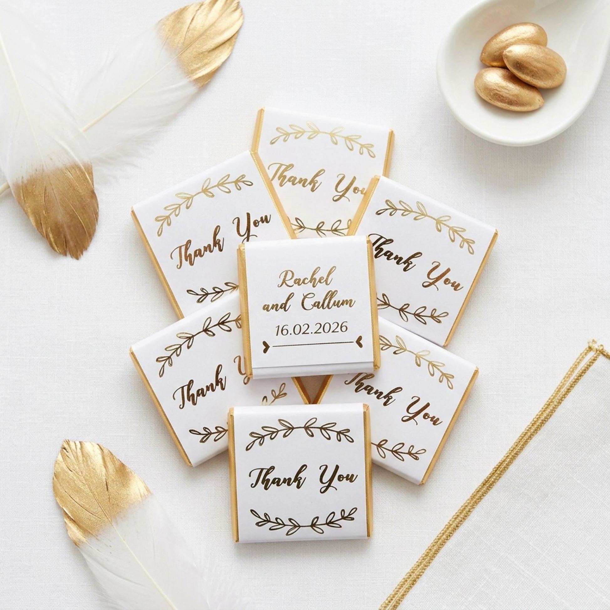 Personalised Botanical Thank You Chocolates – Wedding Guest Favours, Party Bag Fillers