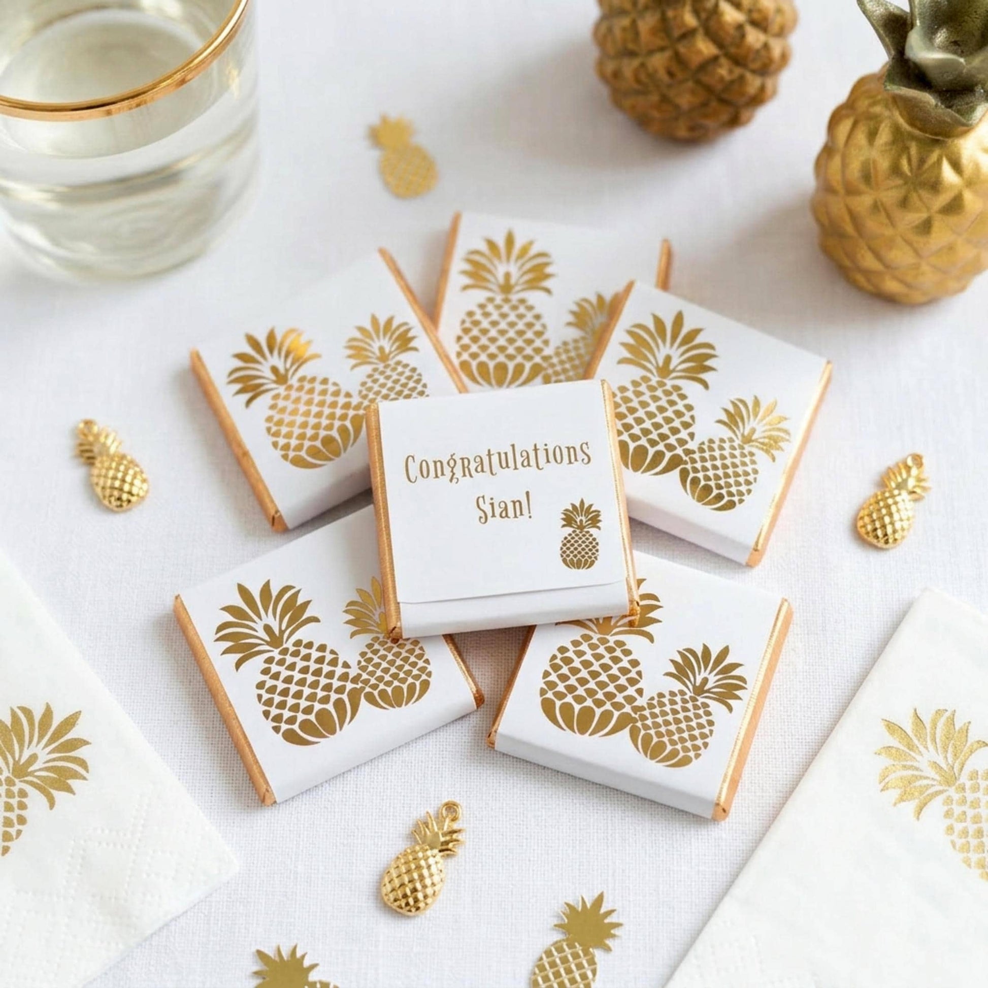 Personalised Golden Pineapple Chocolates – Tropical Wedding Favours, Luau Party Bag Filler