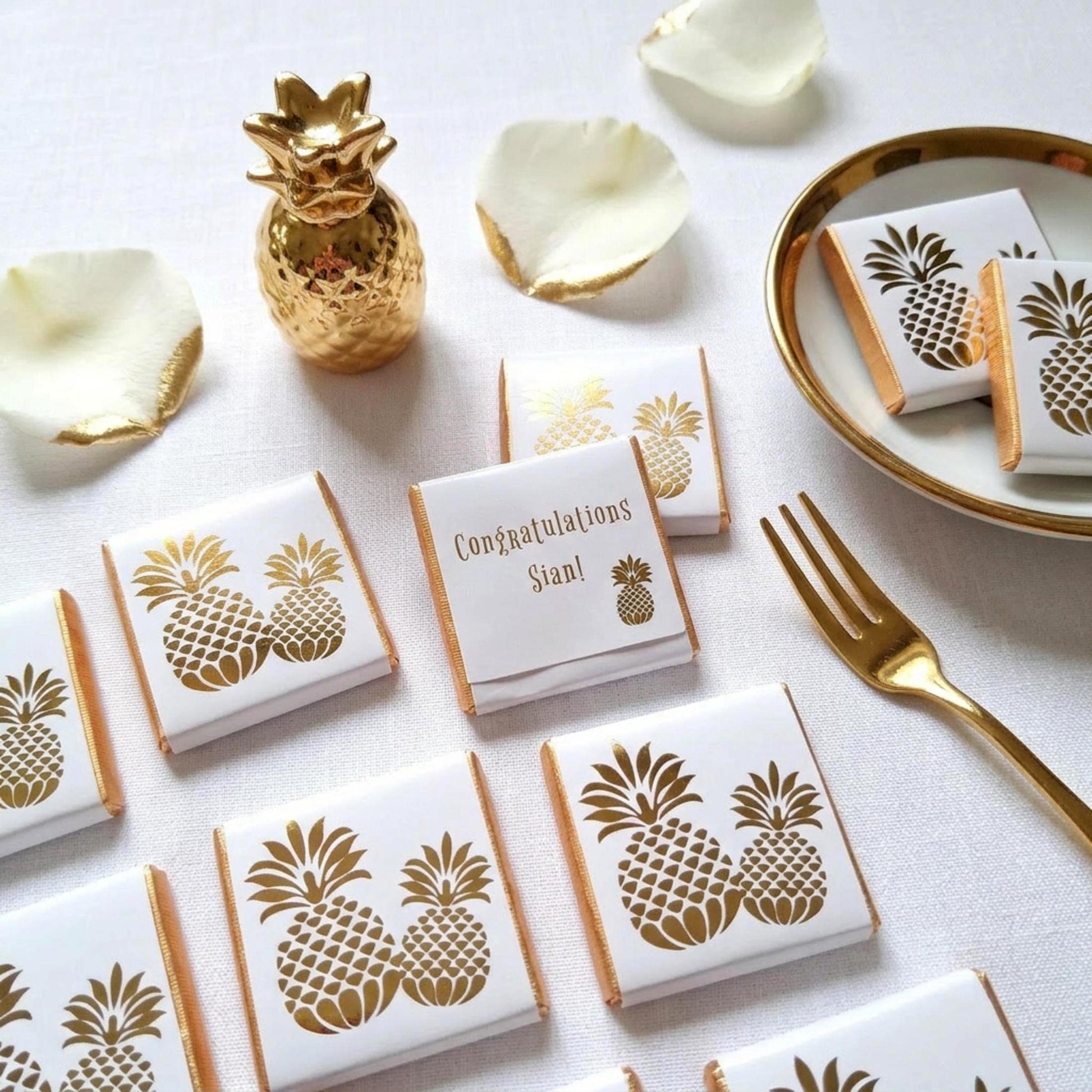 Personalised Golden Pineapple Chocolates – Tropical Wedding Favours, Luau Party Bag Filler