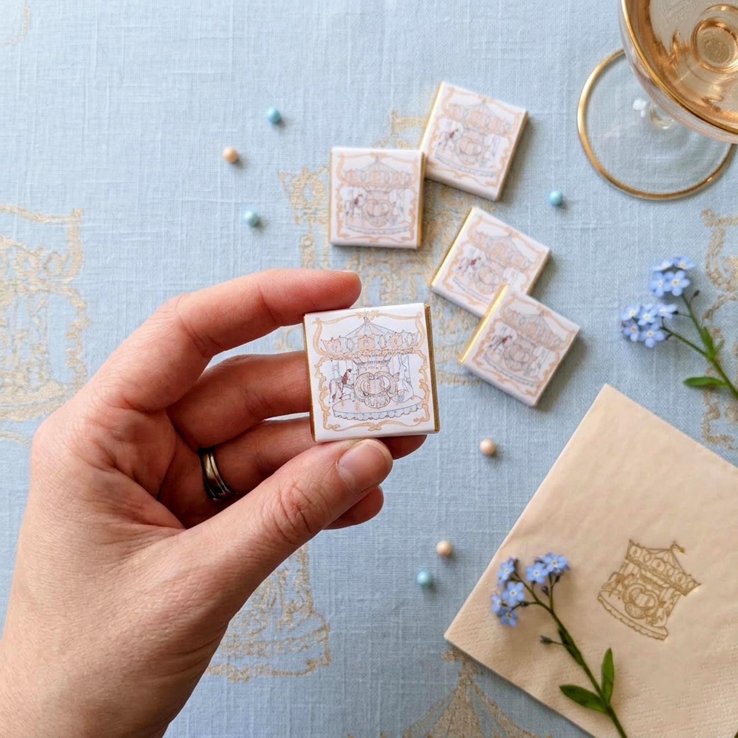 Personalised Blue French Carousel Chocolate Favours – Boys Birthday Party Bag Fillers