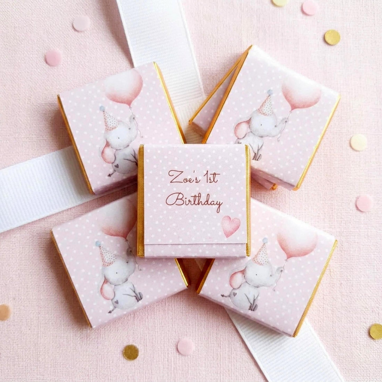 Personalised Girl 1st Birthday Party Favours – Baby Elephant