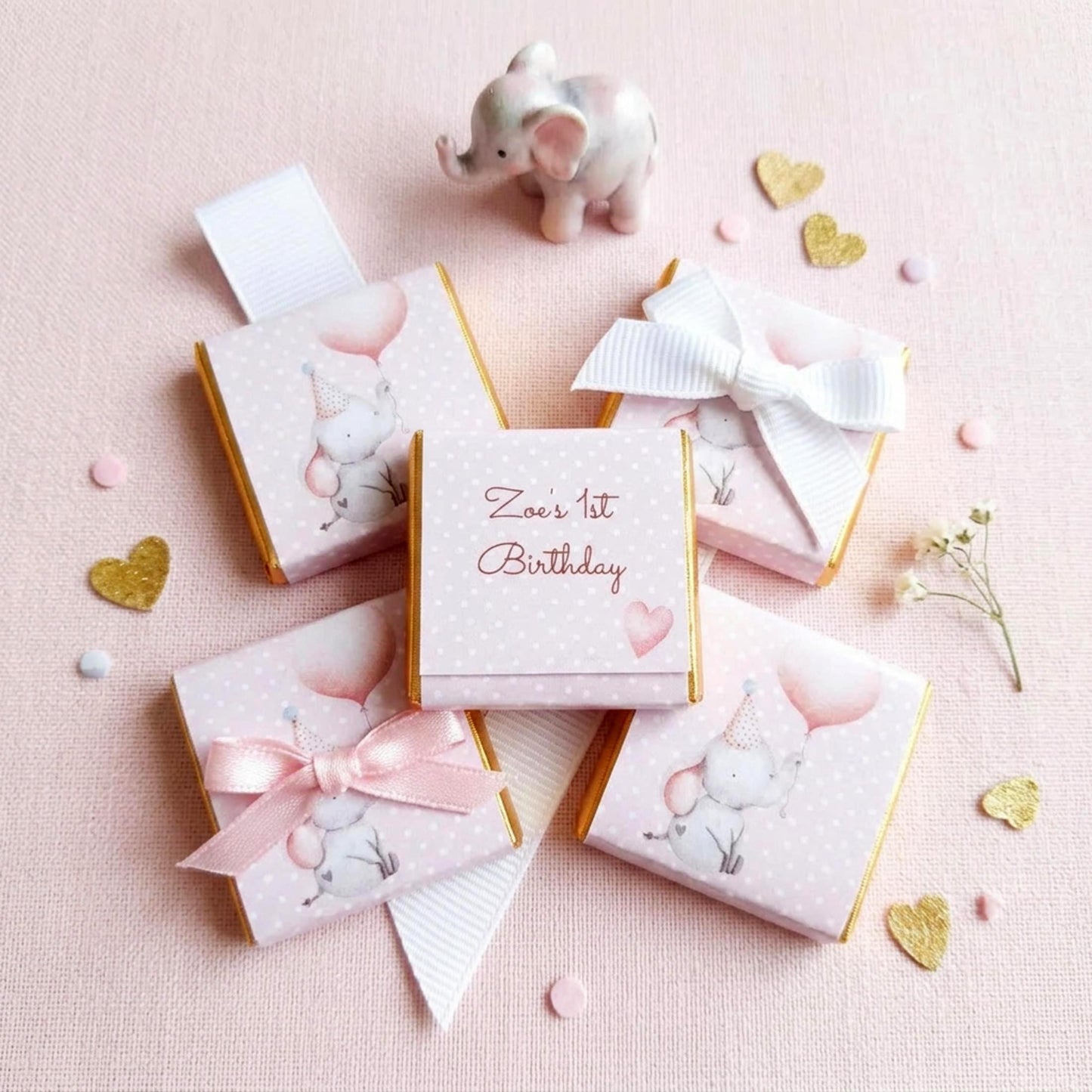Personalised Girl 1st Birthday Party Favours – Baby Elephant
