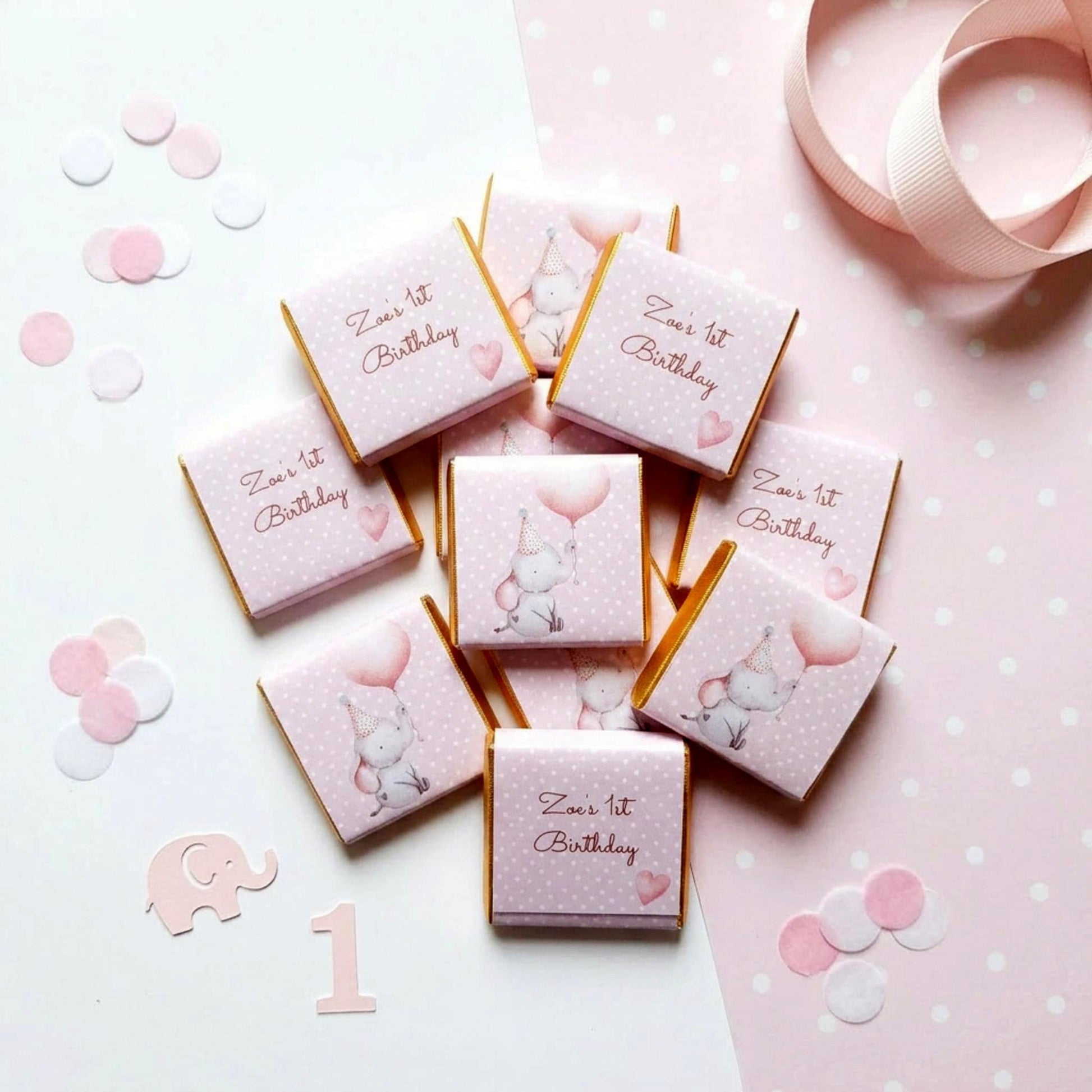 Personalised Girl 1st Birthday Party Favours – Baby Elephant