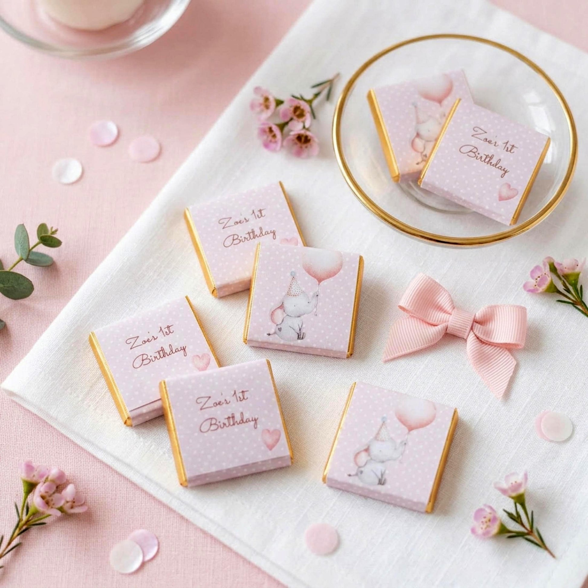 Personalised Girl 1st Birthday Party Favours – Baby Elephant