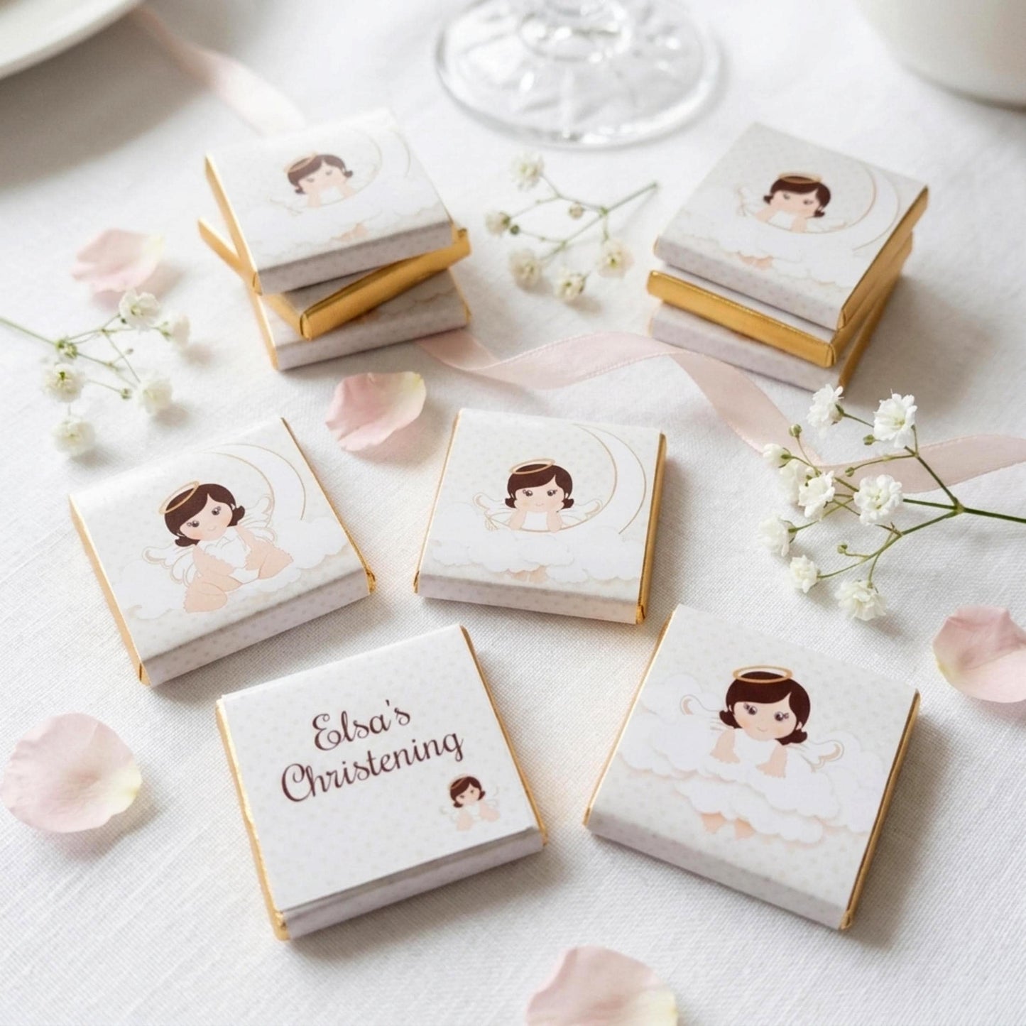 Personalised Angel Christening Favours – Baby Girl Chocolate Treats