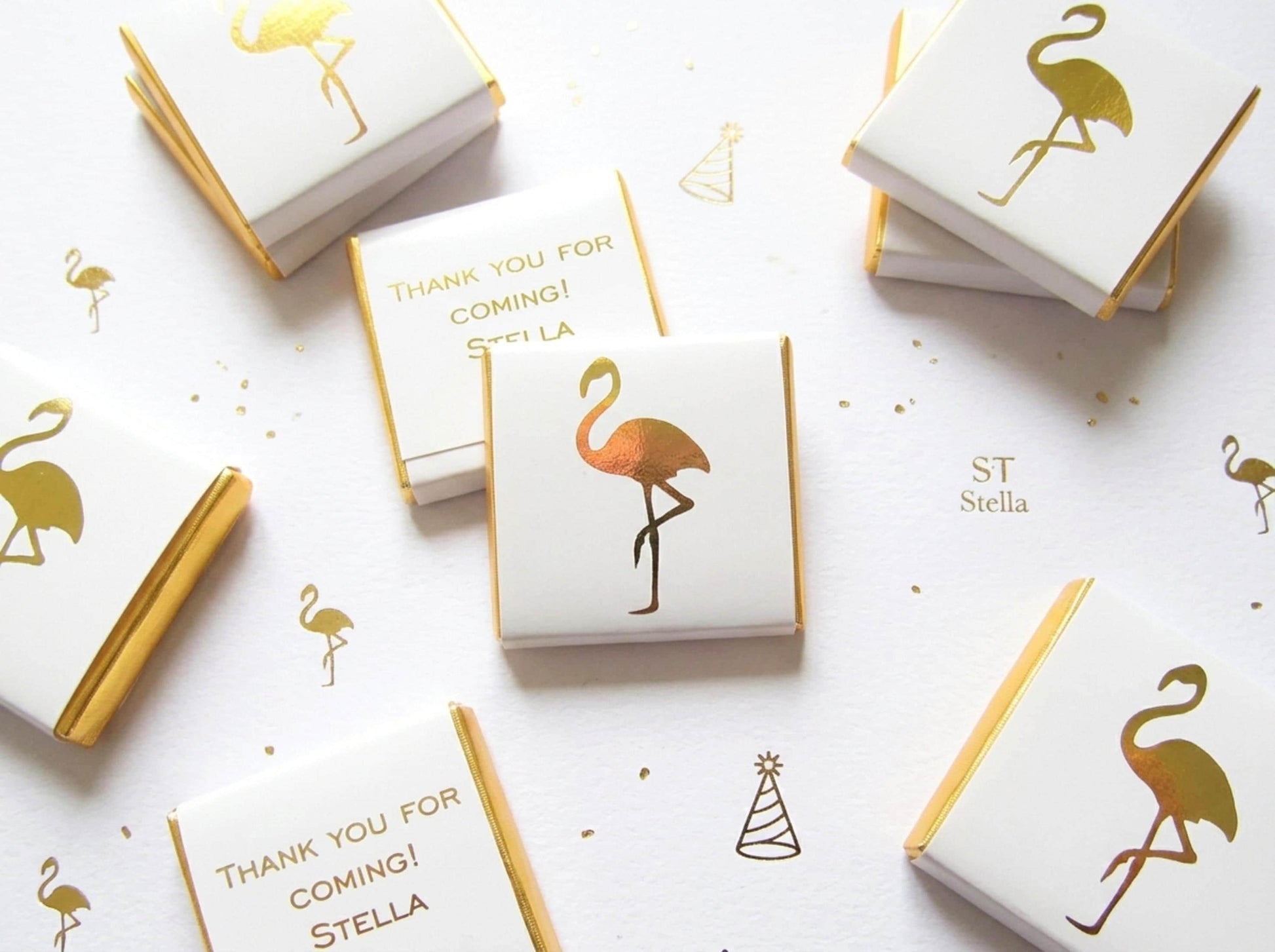 Personalised Flamingo Party Favours - Gold Foiled Tropical Chocolate Treats