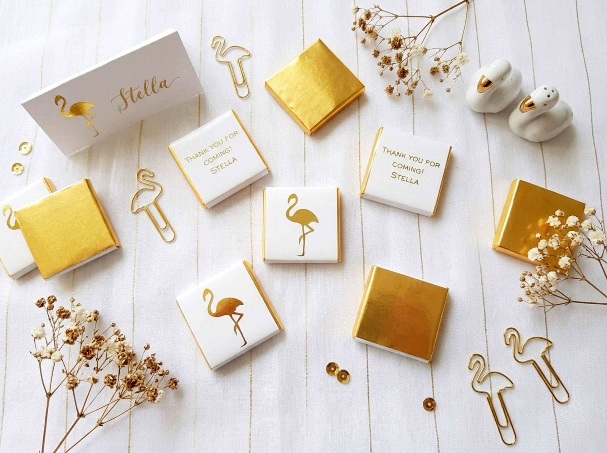 Personalised Flamingo Party Favours - Gold Foiled Tropical Chocolate Treats