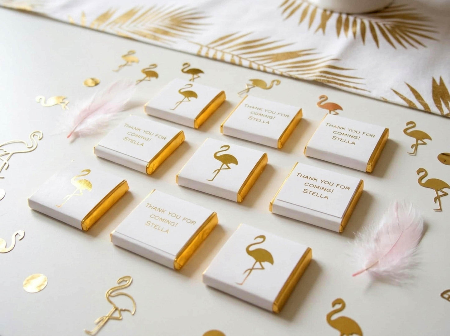 Personalised Flamingo Party Favours - Gold Foiled Tropical Chocolate Treats