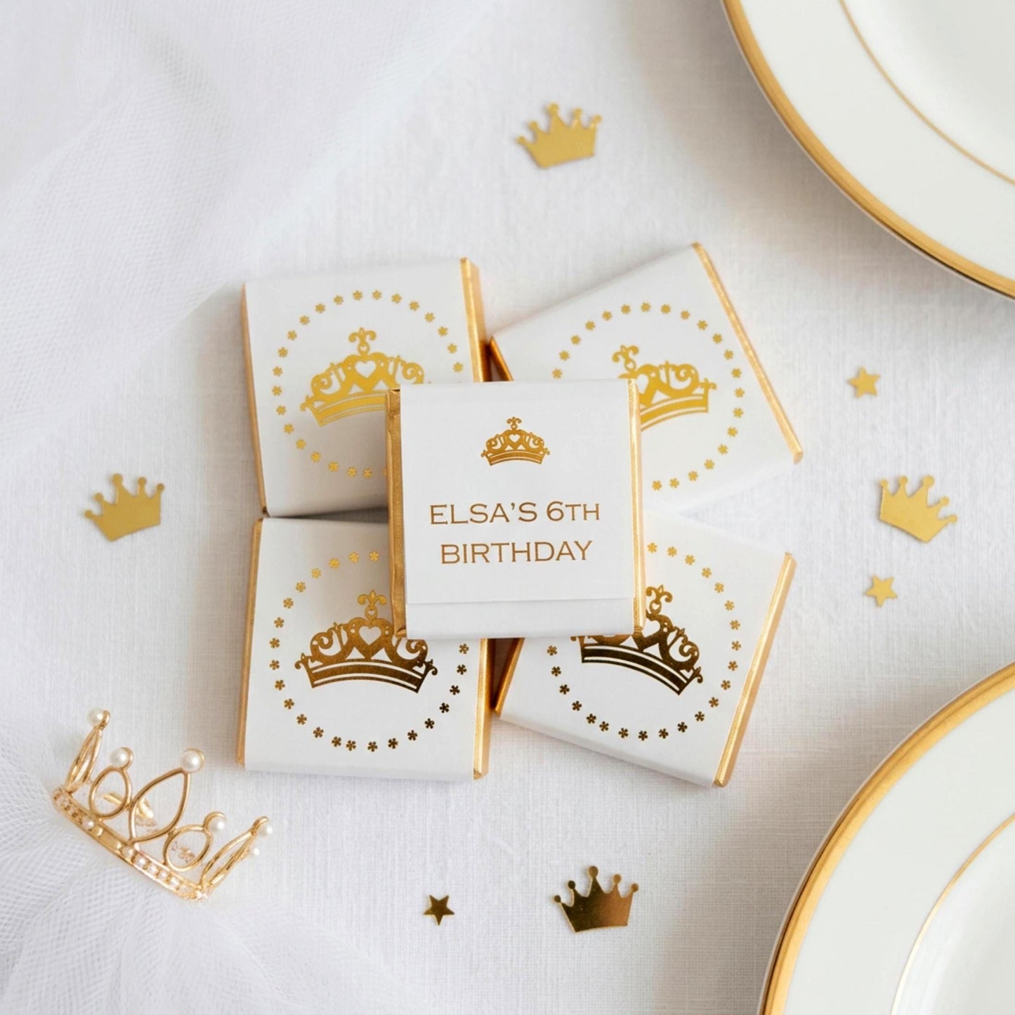 Personalised Princess Tiara Party Favours – Girls Birthday Treats Gold Foiled
