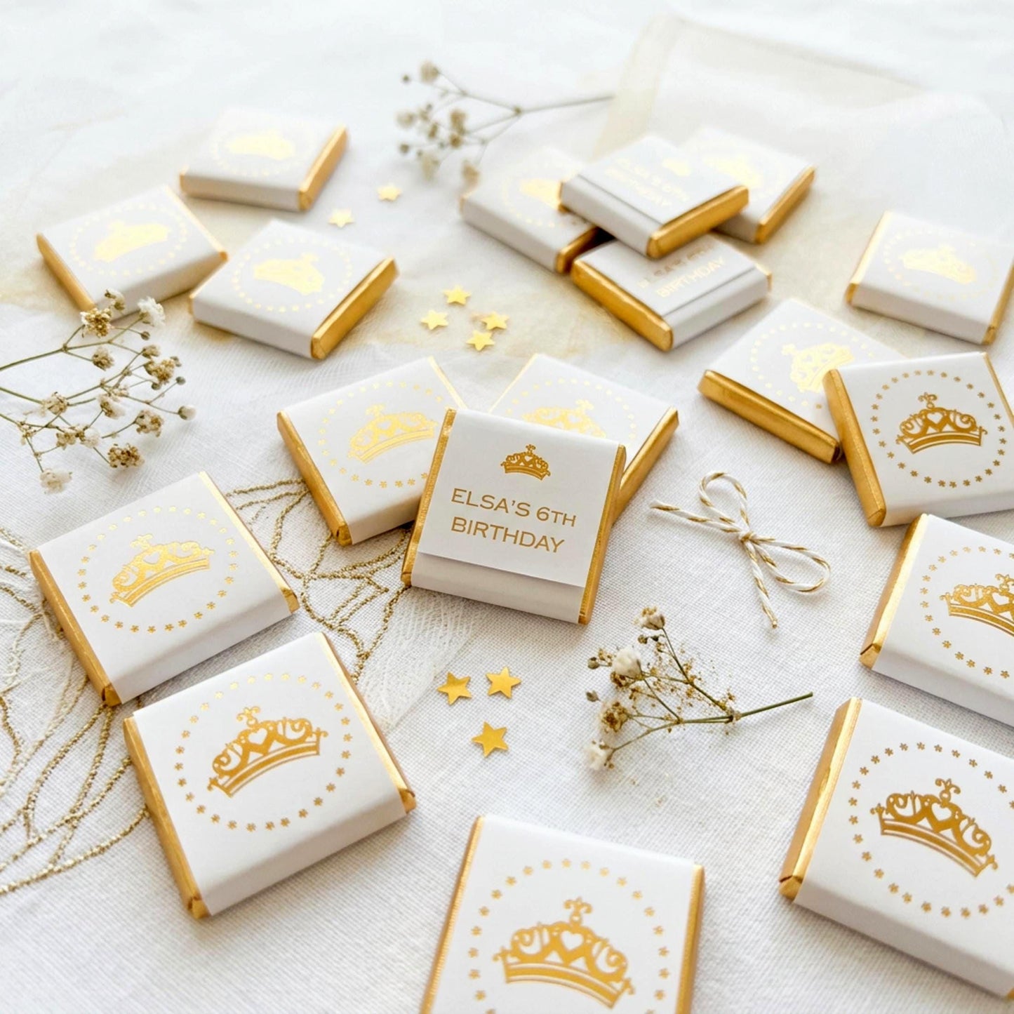 Personalised Princess Tiara Party Favours – Girls Birthday Treats Gold Foiled