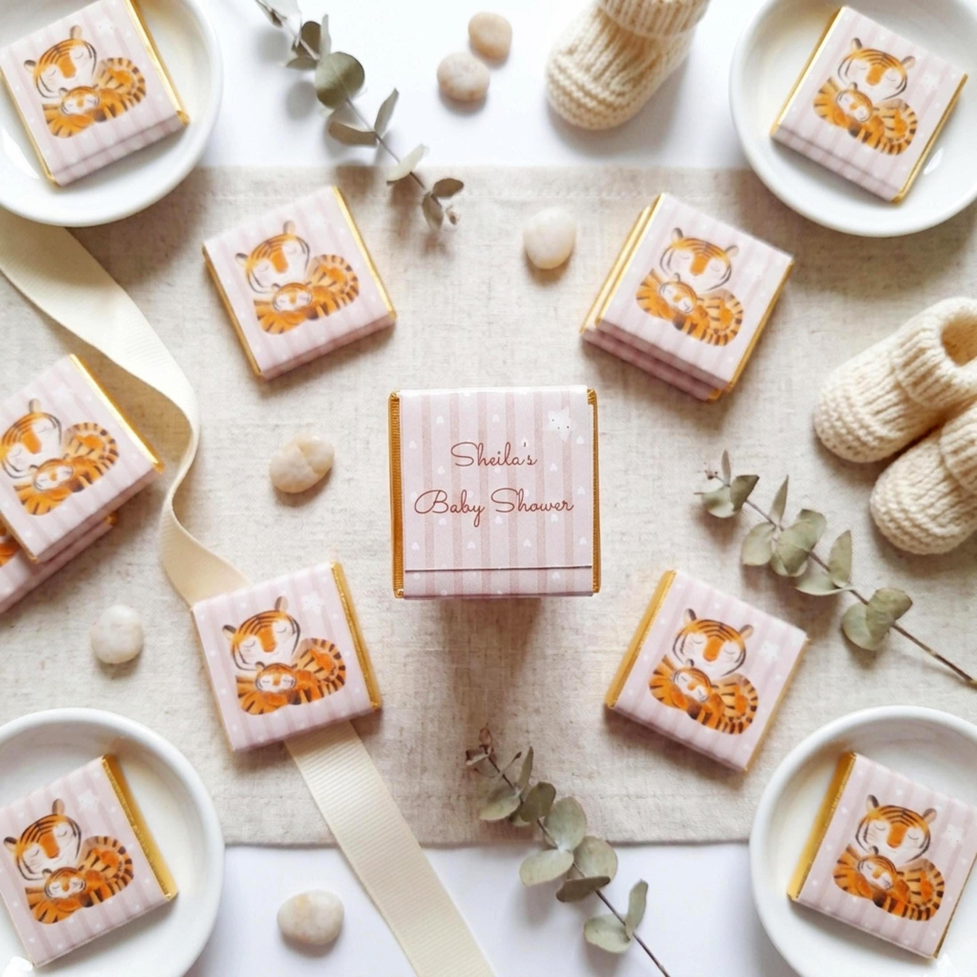 Personalised Mother Baby Tiger Chocolate Favours – Jungle Animal Treats, Wild One Party Bag Fillers