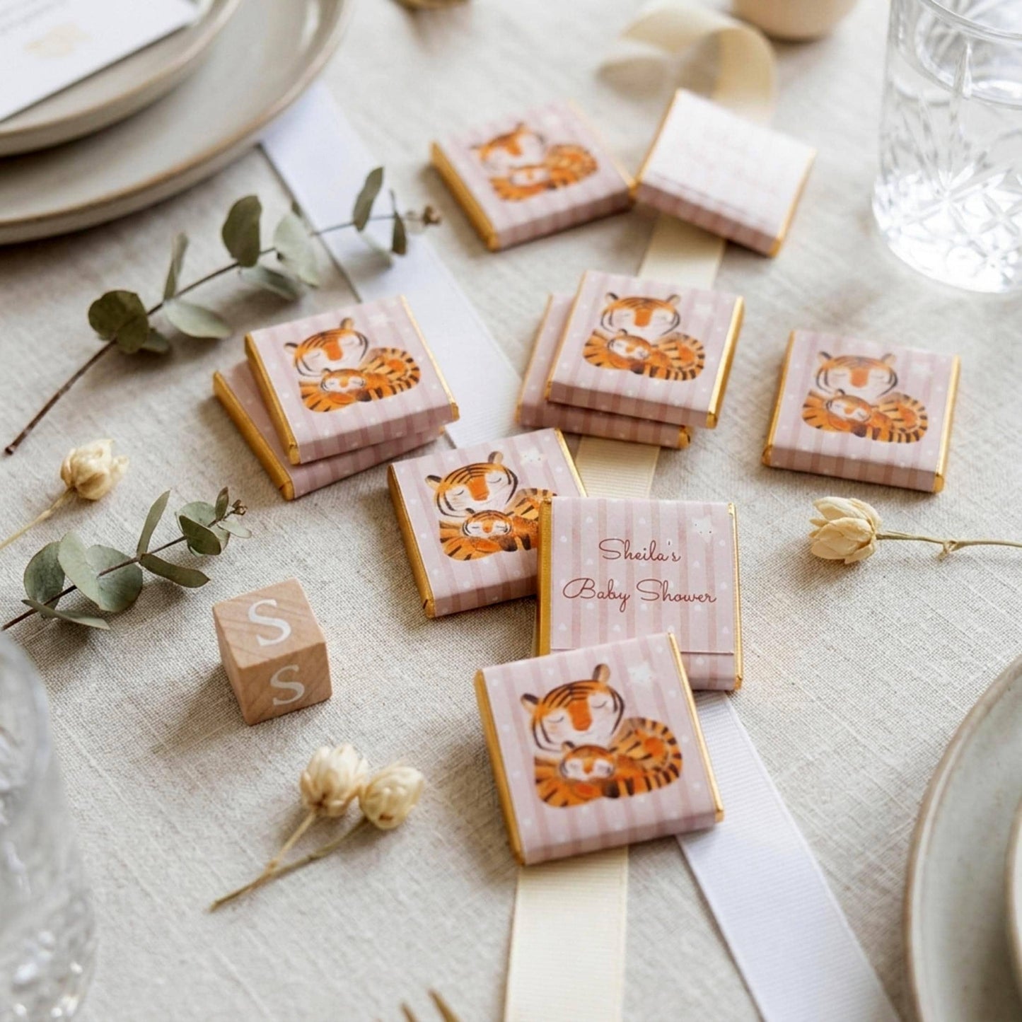 Personalised Mother Baby Tiger Chocolate Favours – Jungle Animal Treats, Wild One Party Bag Fillers